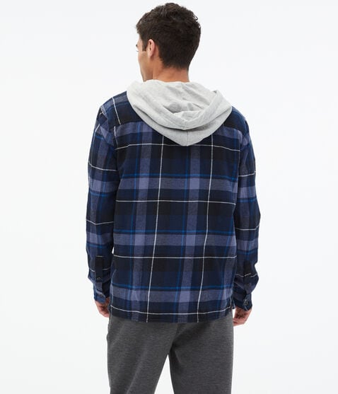 Long Sleeve Hooded Flannel Button-Down Shirt