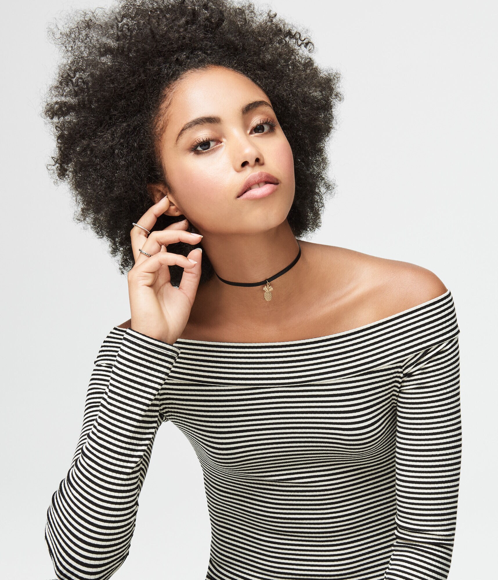 Long Sleeve Ribbed Stripe Boatneck Top