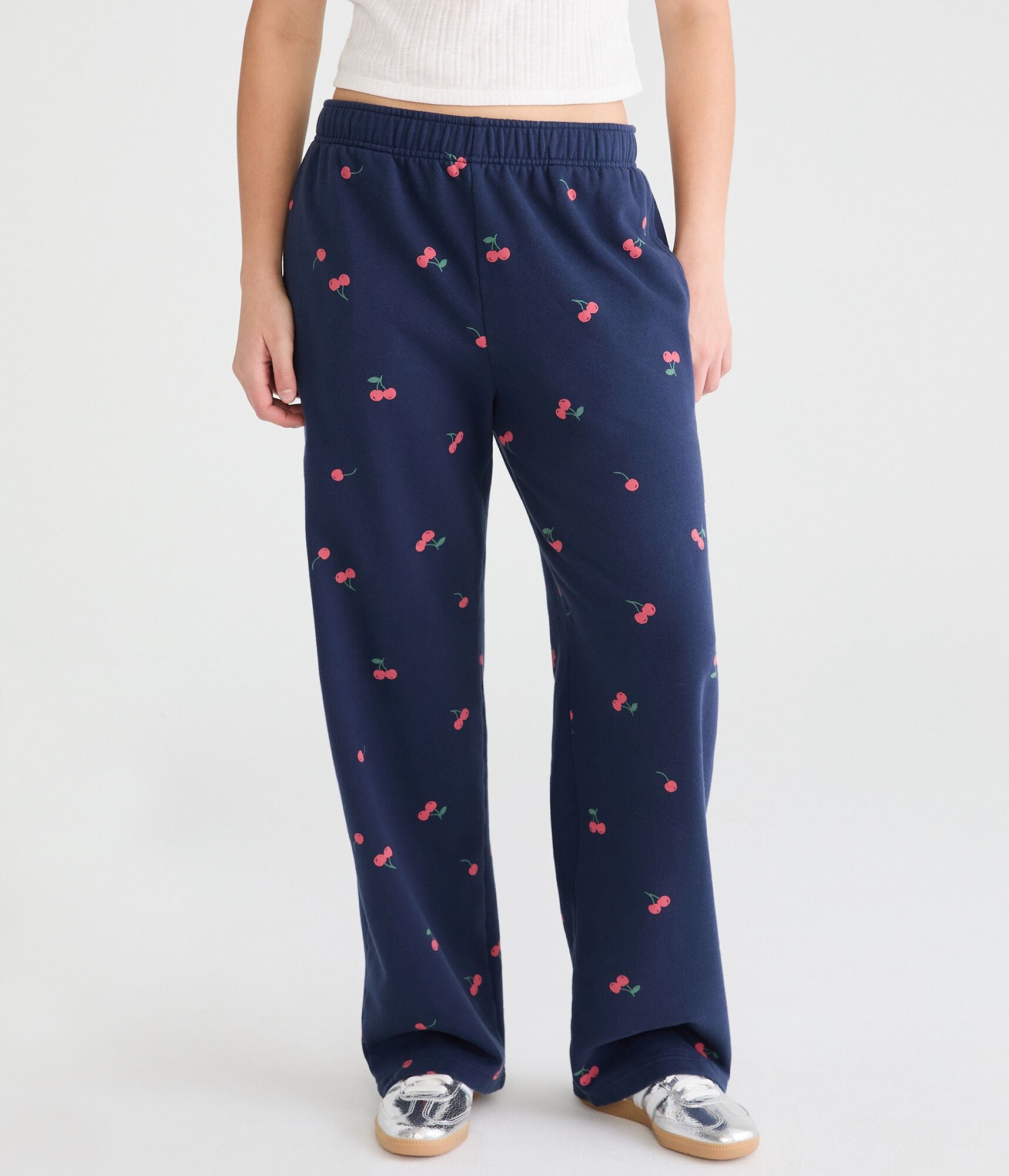 Cloud Soft Cherry Print Mid-Rise Straight Leg Sweatpants
