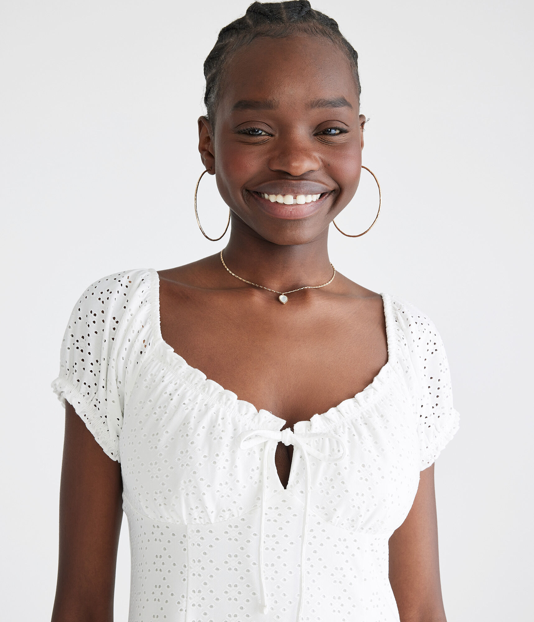 Solid Scoop-Neck Eyelet Fit &amp; Flare Dress