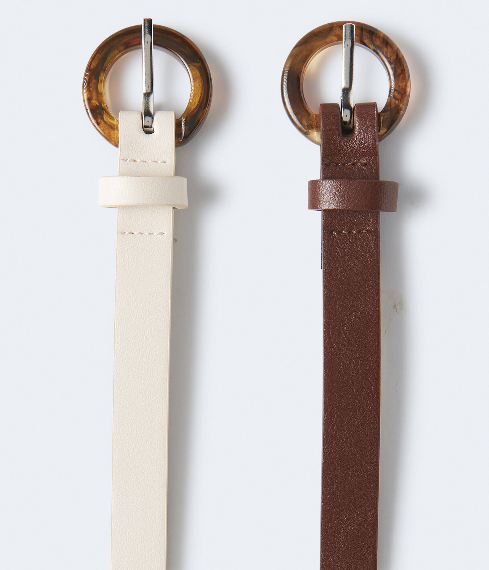 Thin Faux Leather Belt With Tortoiseshell Buckle 2-Pack