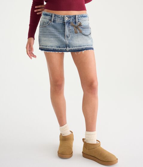 Déjà For Aero Bow Chain Low-Rise Micro Denim Skirt