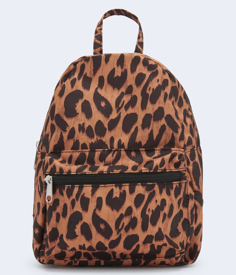 animal print mini backpack Leopard Black Leather Topped with a detachable pink satin bow charm and featuring pink rhinestone details Puffy Mini Backpack | Leopard