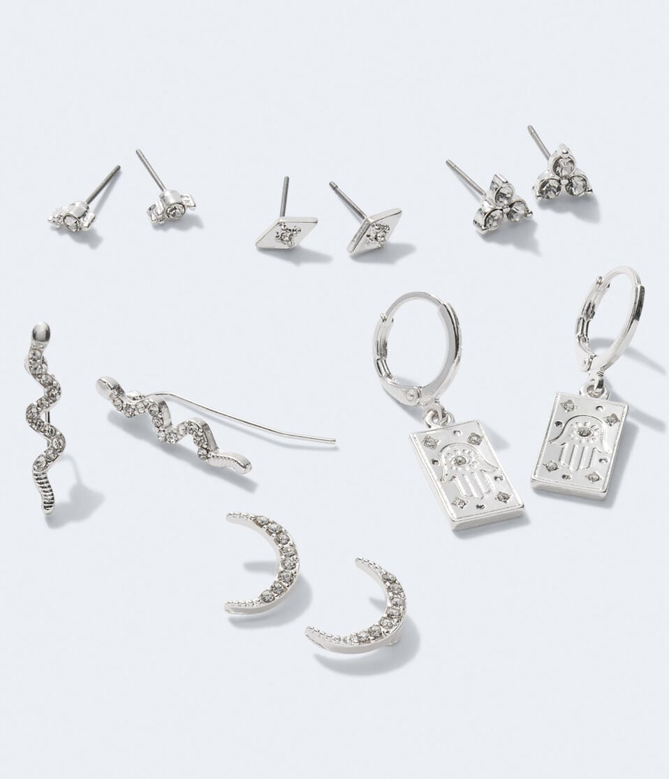 Mystic Rhinestone Stud, Hoop & Climber Earring 6-Pack