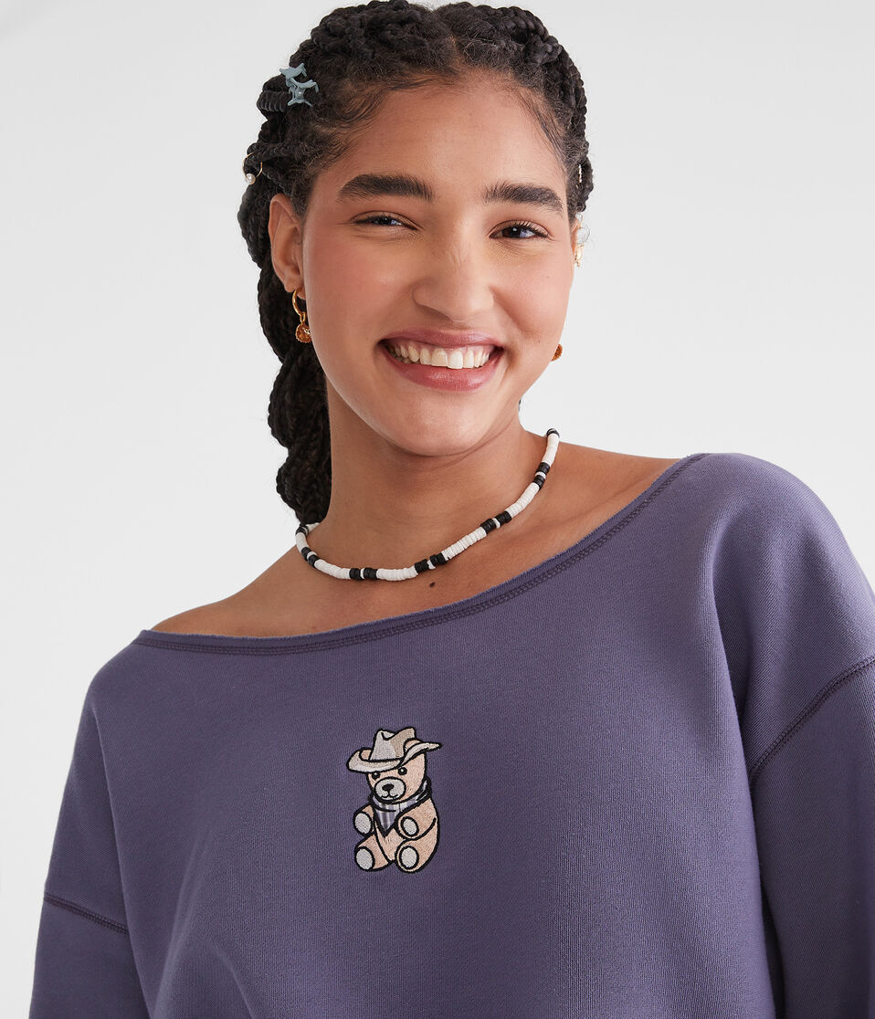 Cowboy Bear Off-The-Shoulder Sweatshirt