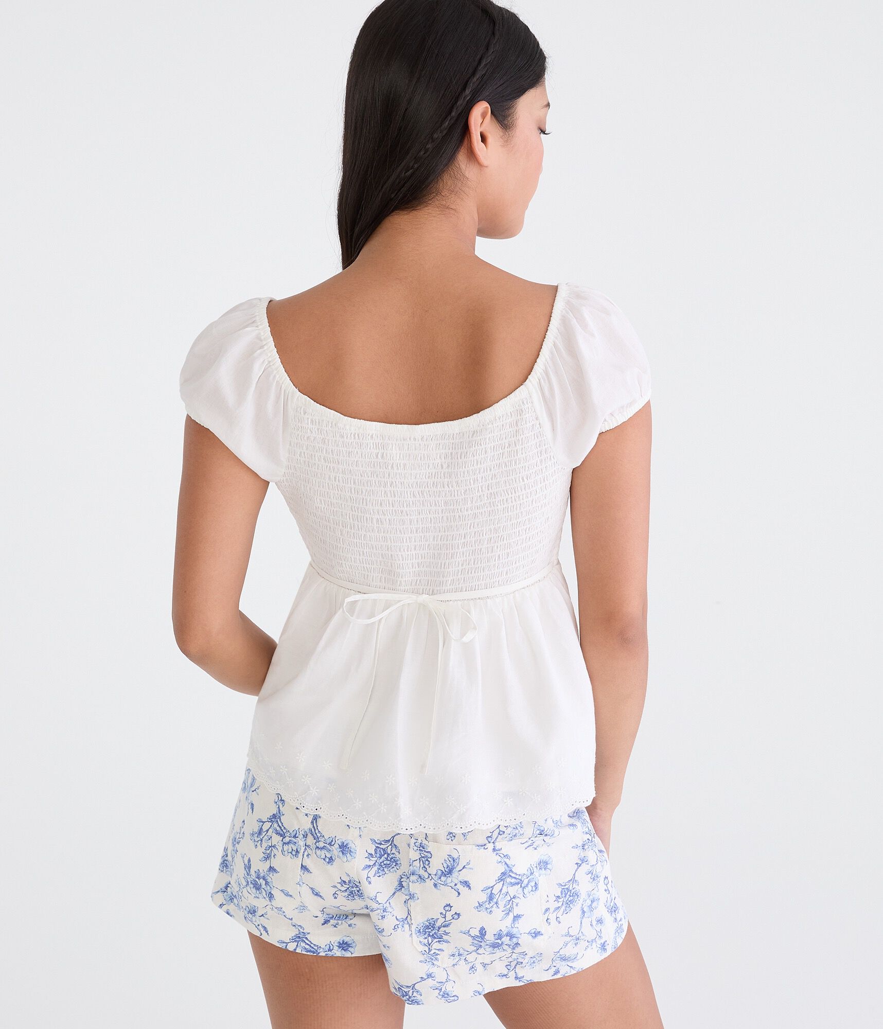 Eyelet Tie-Back Babydoll Top