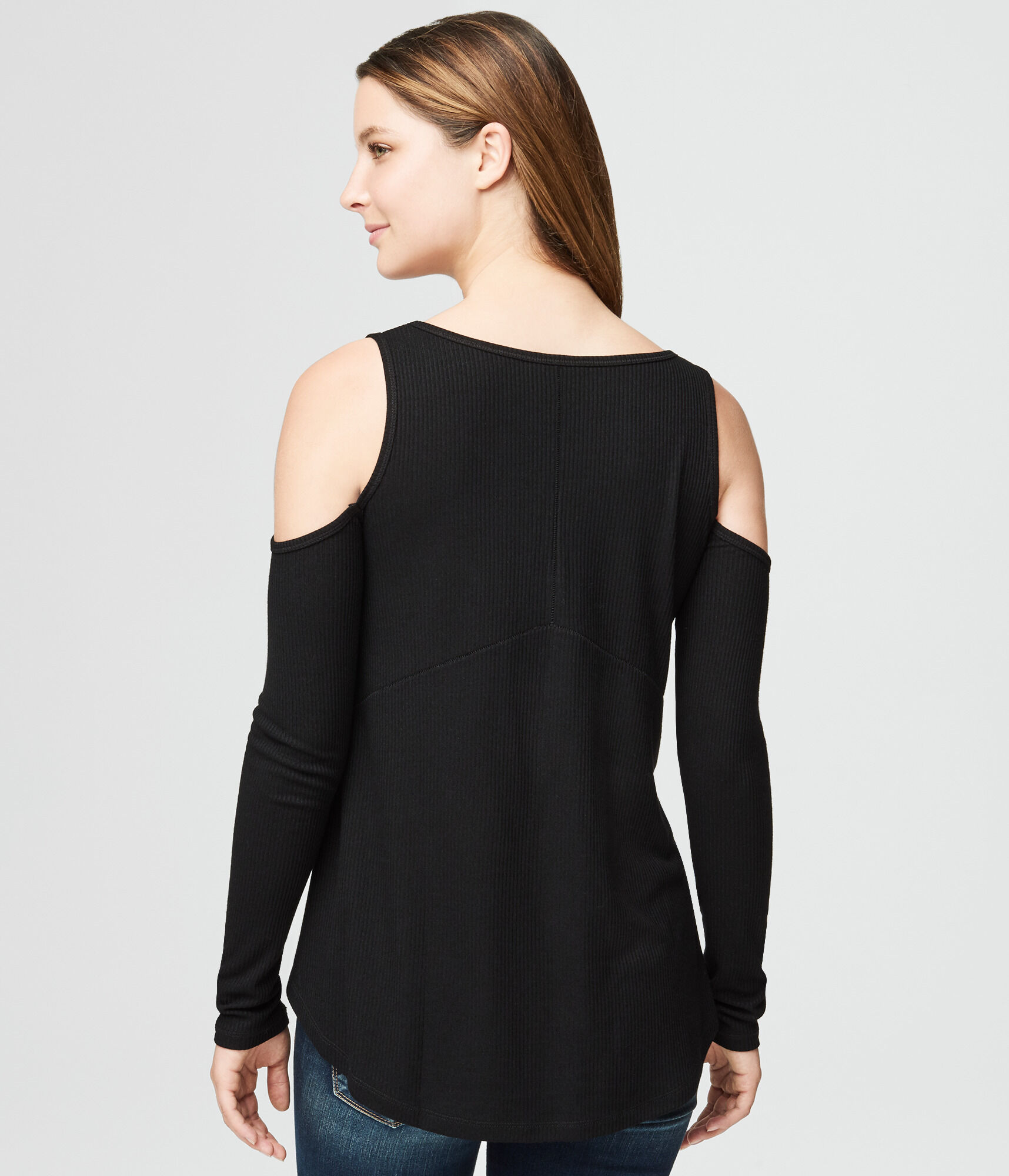 Long Sleeve Ribbed Cold-Shoulder Top