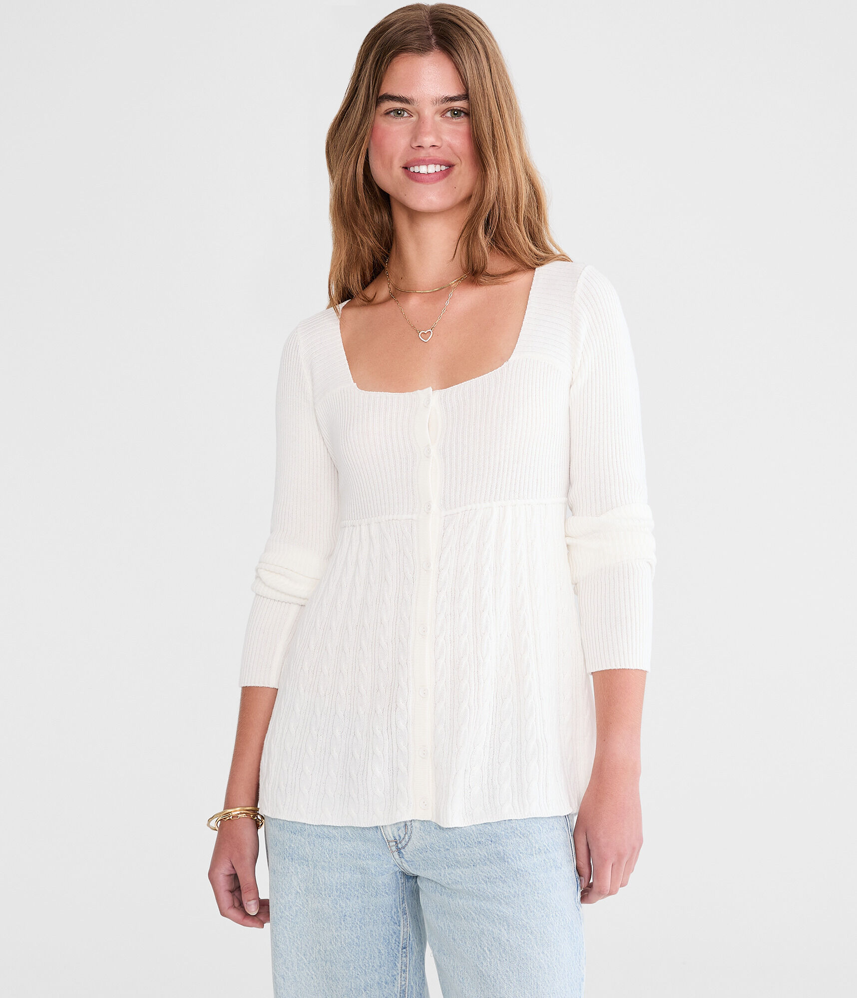 Cable Square-Neck Babydoll Sweater