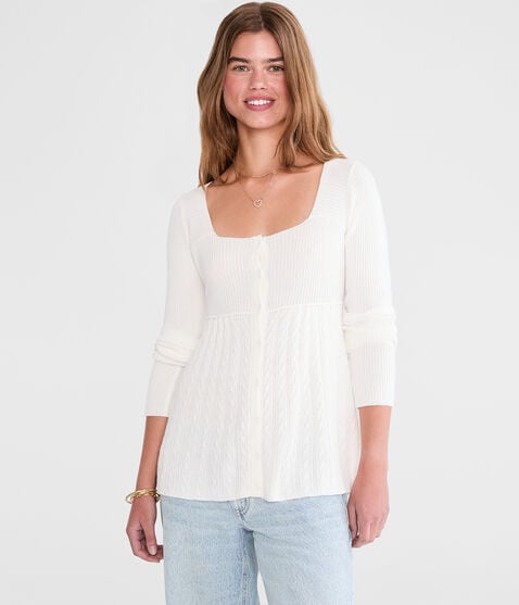 Cable Square-Neck Babydoll Sweater Cable Square-Neck Babydoll Sweater