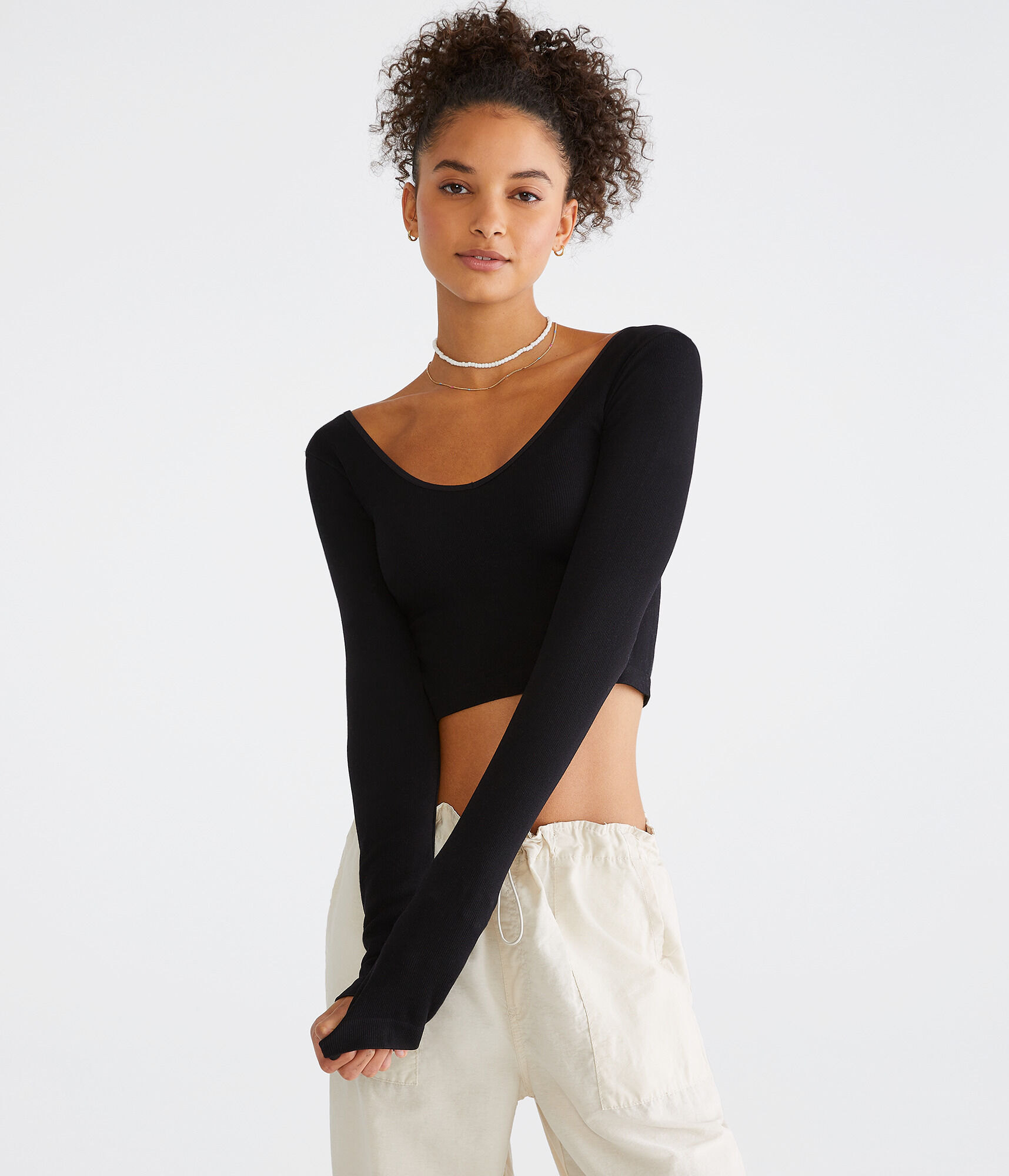 Long Sleeve Seamless Wear 3 Ways Crop Top