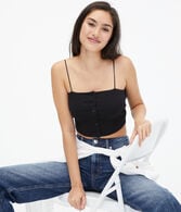Seriously Soft Ribbed Button-Front Cropped Bungee Tank