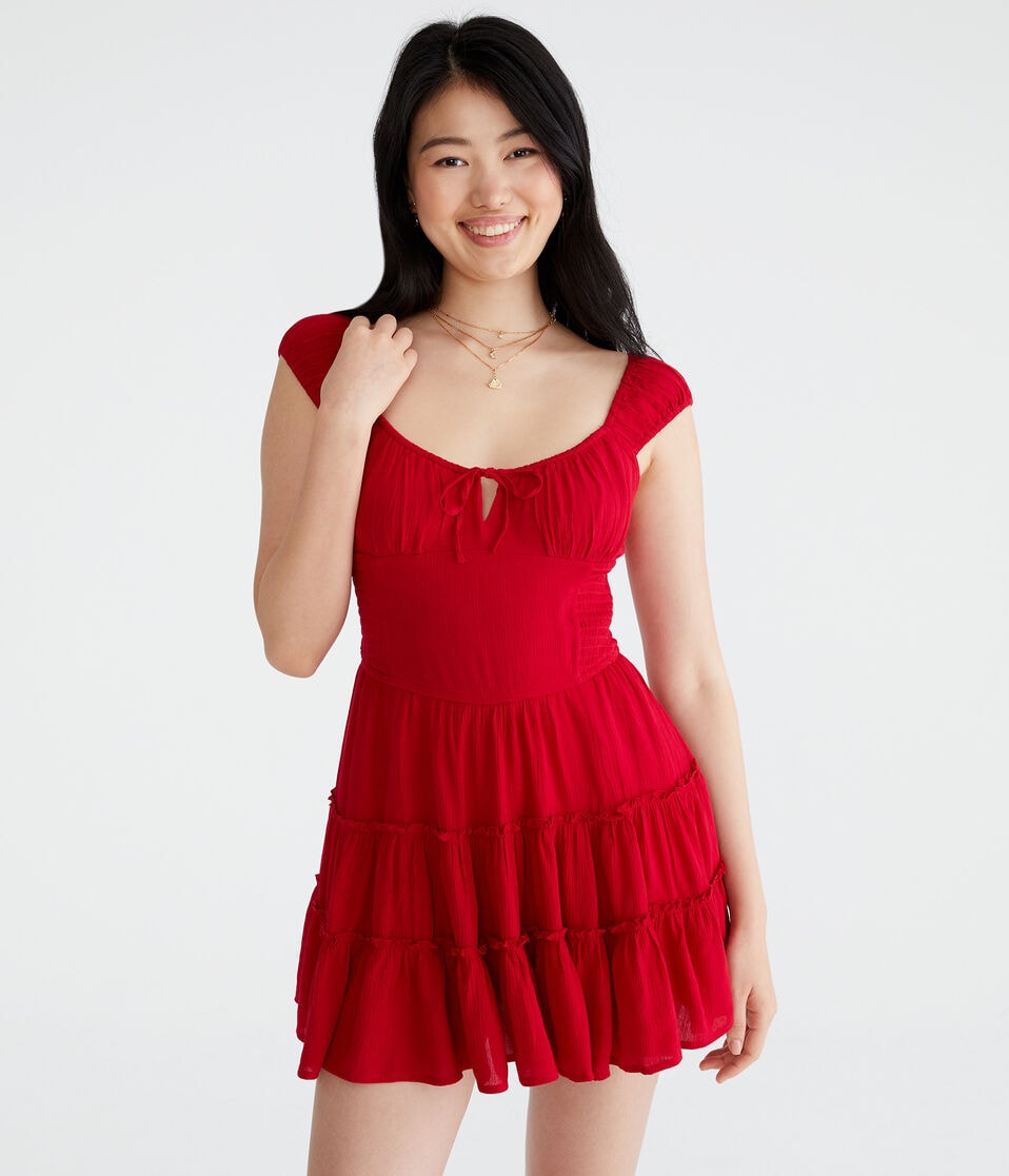 Solid Scoop-Neck Smocked Fit & Flare Dress Solid Scoop-Neck Smocked Fit & Flare Dress