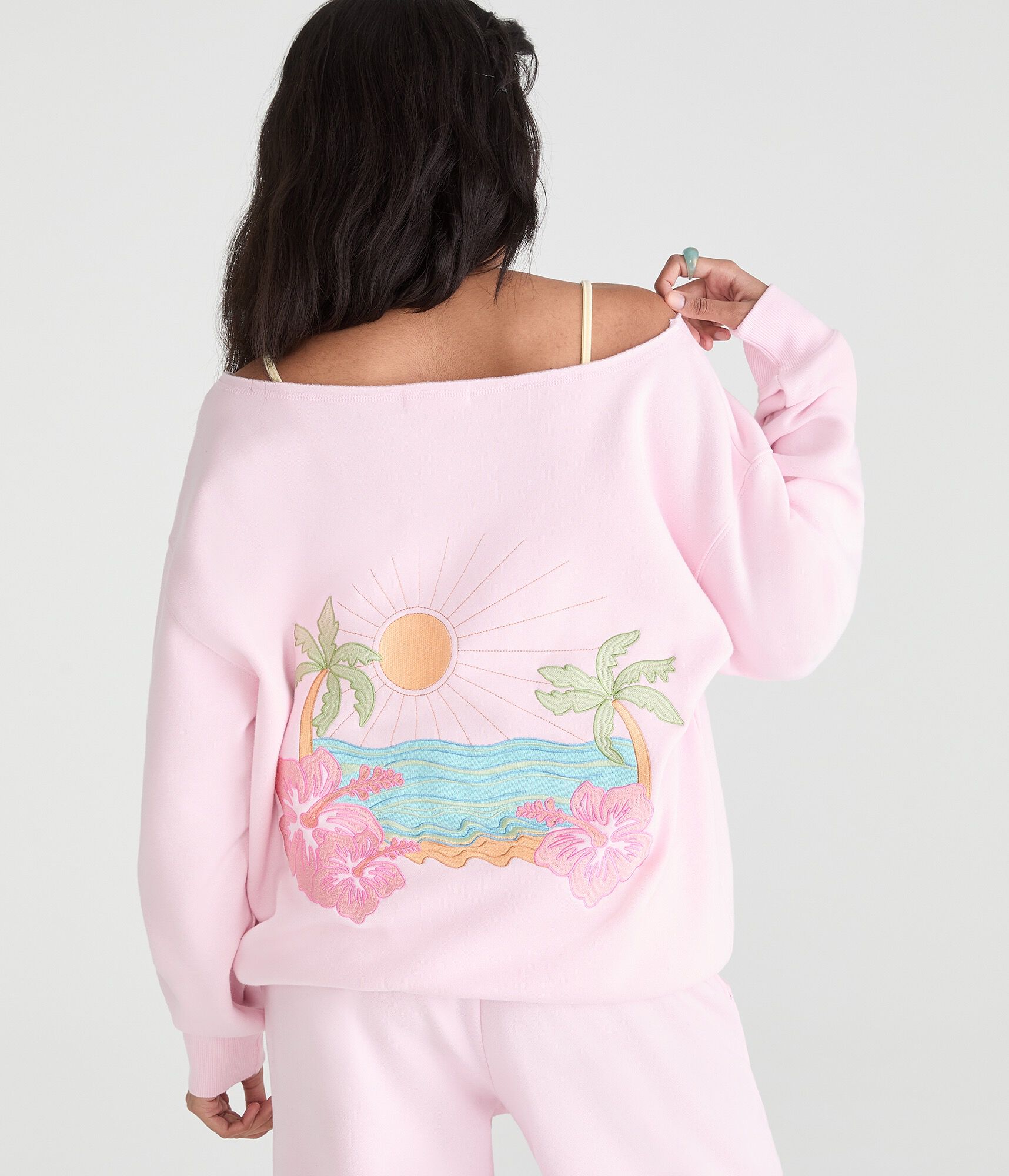 Cloud Soft Beach Oversized Off-The-Shoulder Sweatshirt