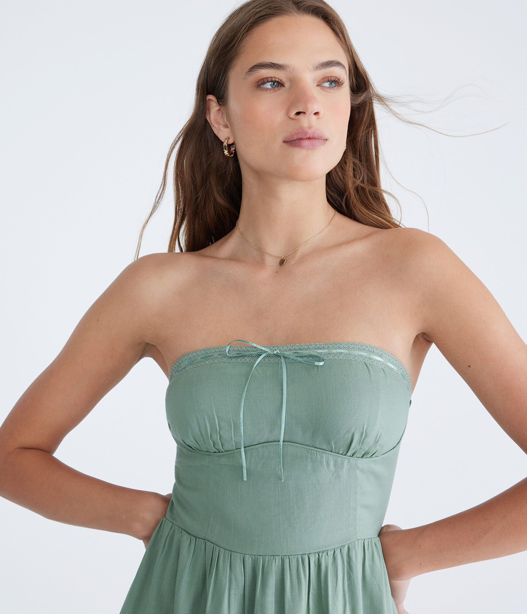 Solid Strapless Lace-Trim Fit & Flare Dress