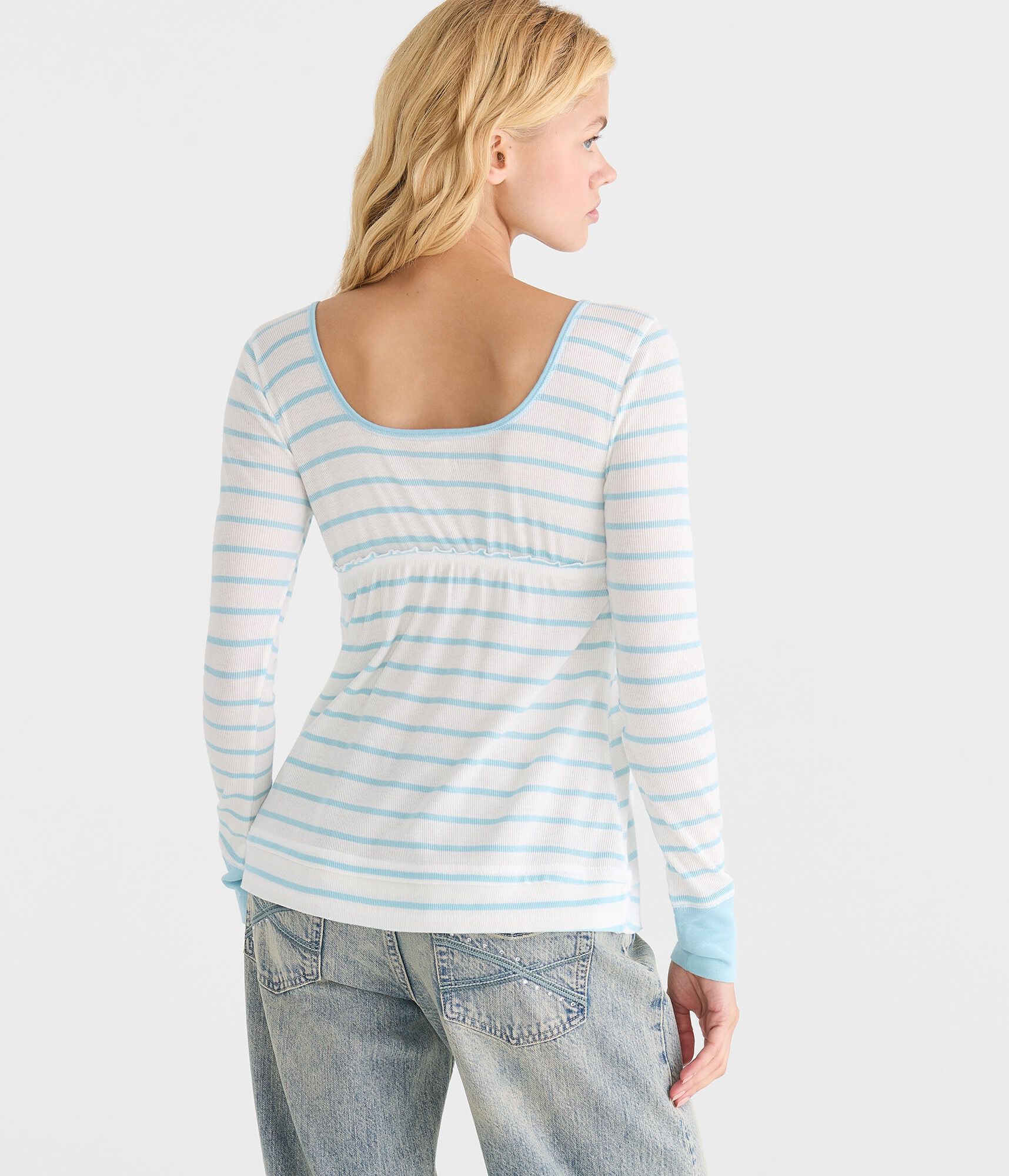 Long Sleeve Striped Scoop-Neck Babydoll Henley