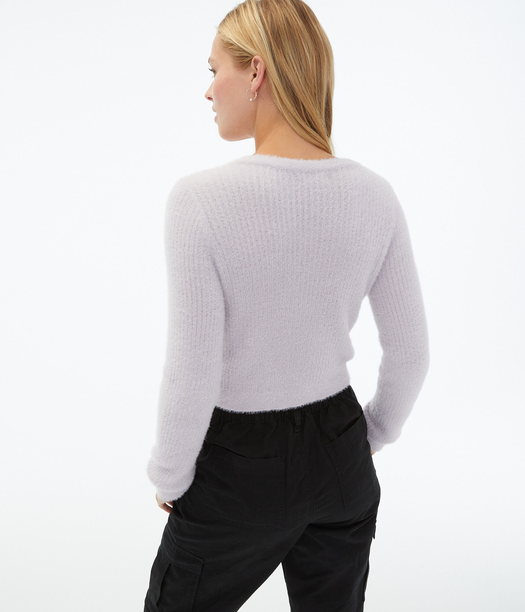 Fuzzy Ribbed Cropped Cardigan