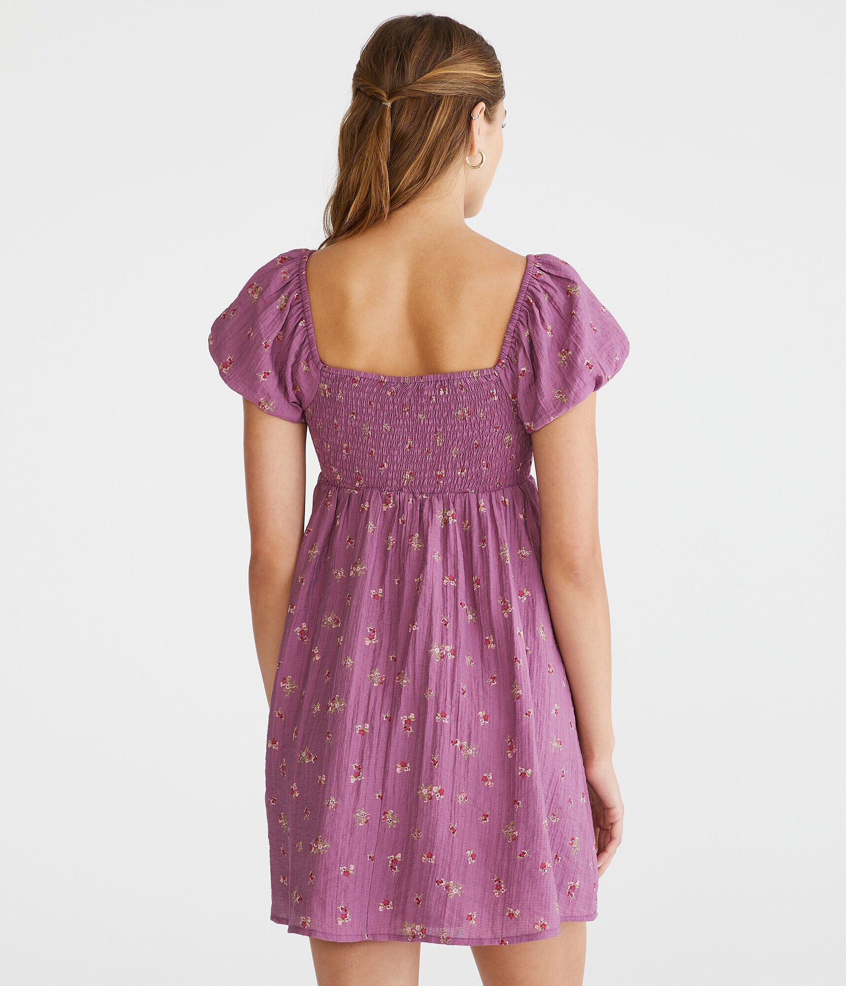 Floral Square-Neck Pleated Babydoll Dress