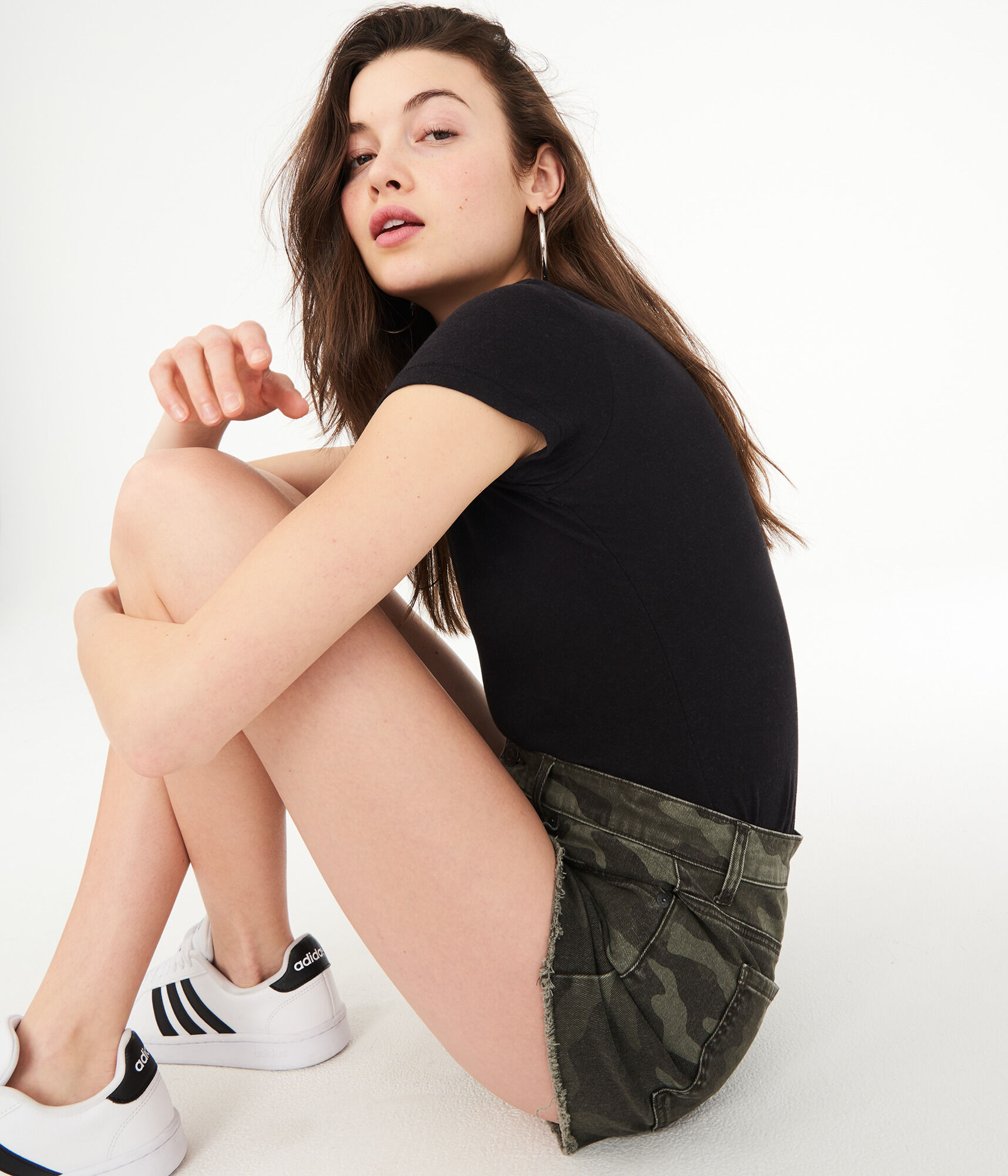 High-Rise Camo Denim Shorty Shorts