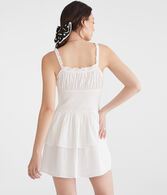 Solid V-Neck Smocked Fit & Flare Dress