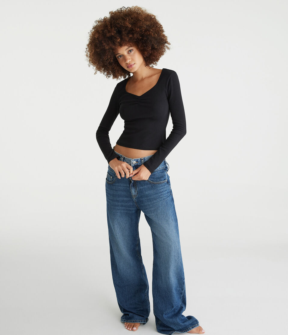 Long Sleeve Ruched Shrunken Tee