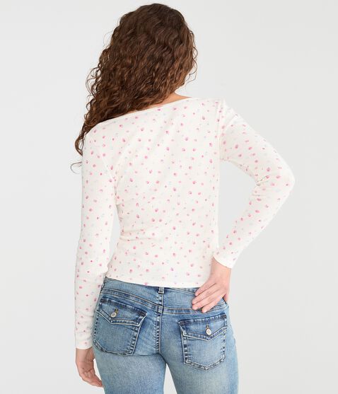Long Sleeve Seriously Soft Floral Cinch-Front Tee Long Sleeve Seriously Soft Floral Cinch-Front Tee