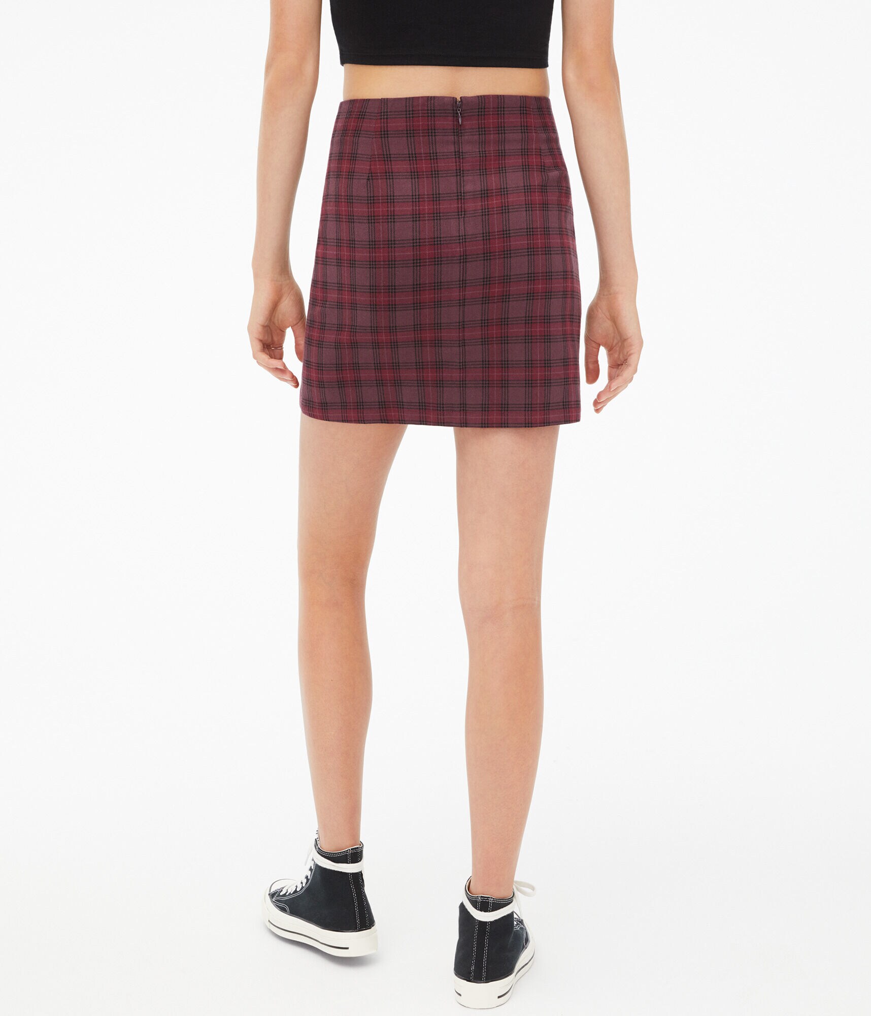 Plaid Notch High-Waisted Mini Skirt