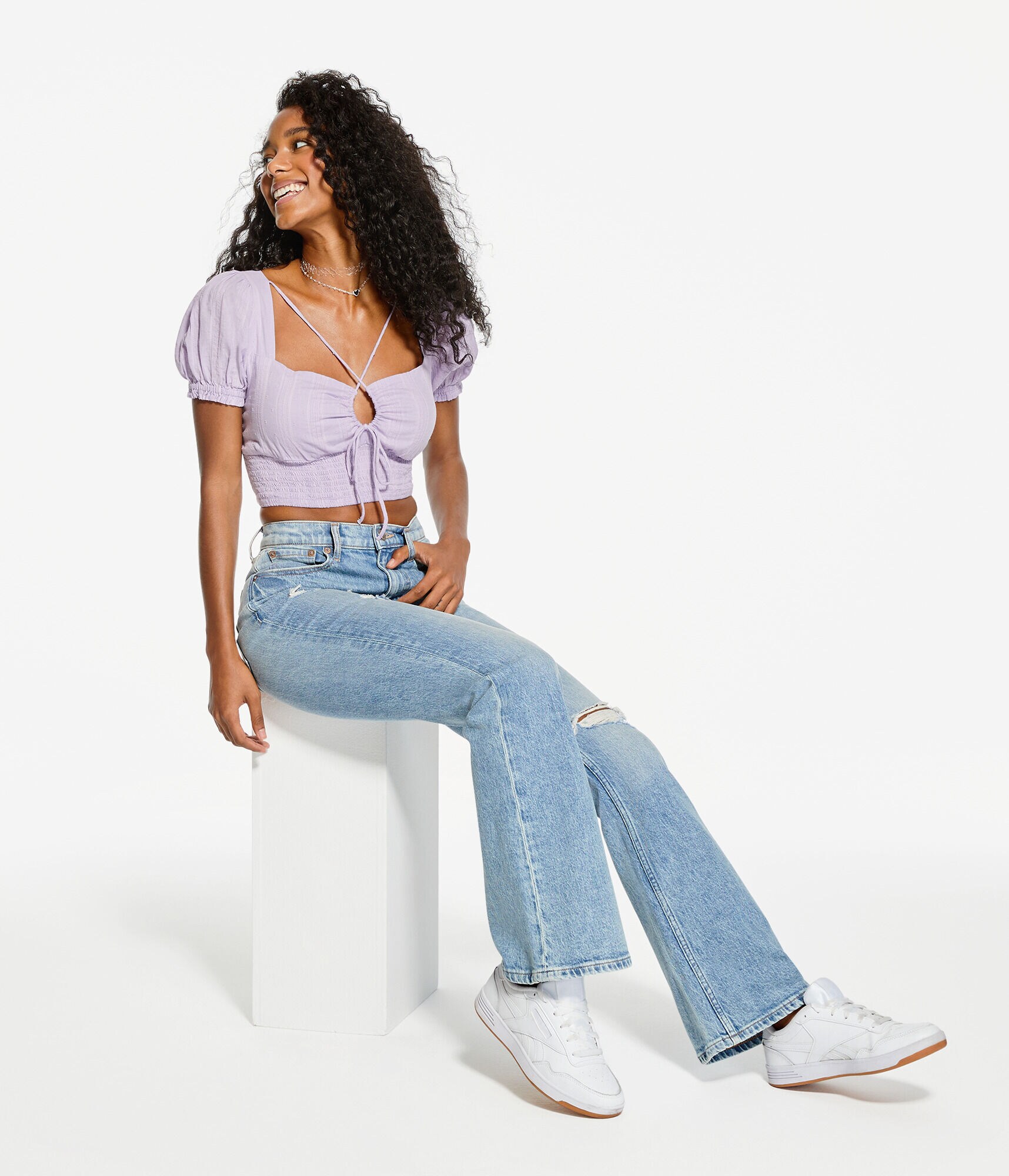 Keyhole Peasant Crop Top