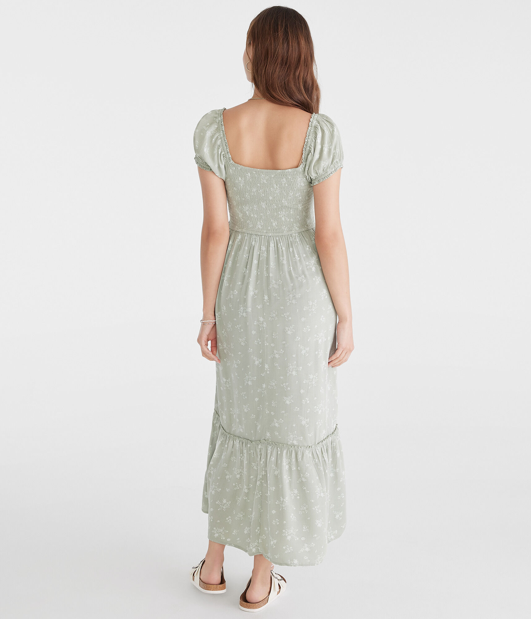 Floral Square-Neck Smocked Midi Dress