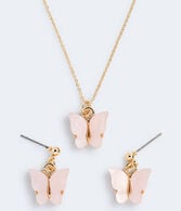 Shimmery Butterfly Necklace & Earring Set