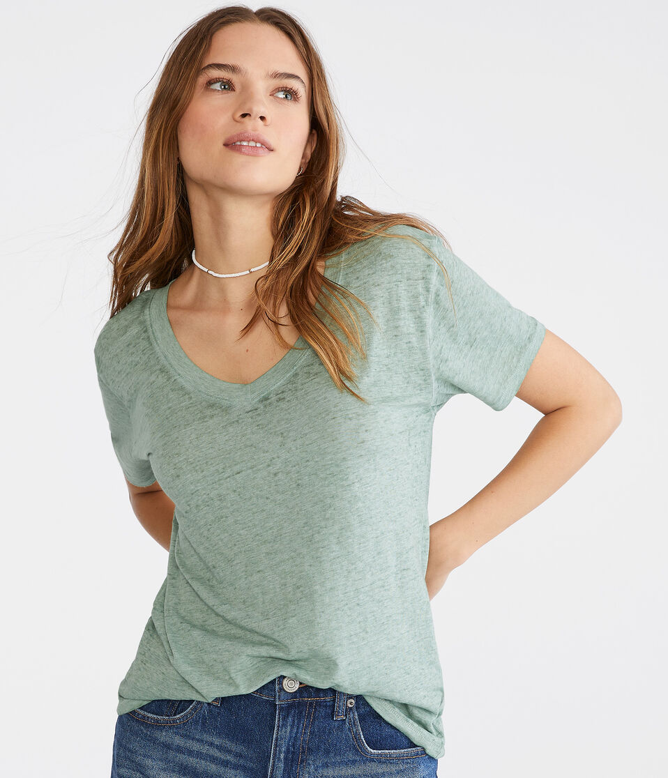 Washed V-Neck Loose-Fit Tee