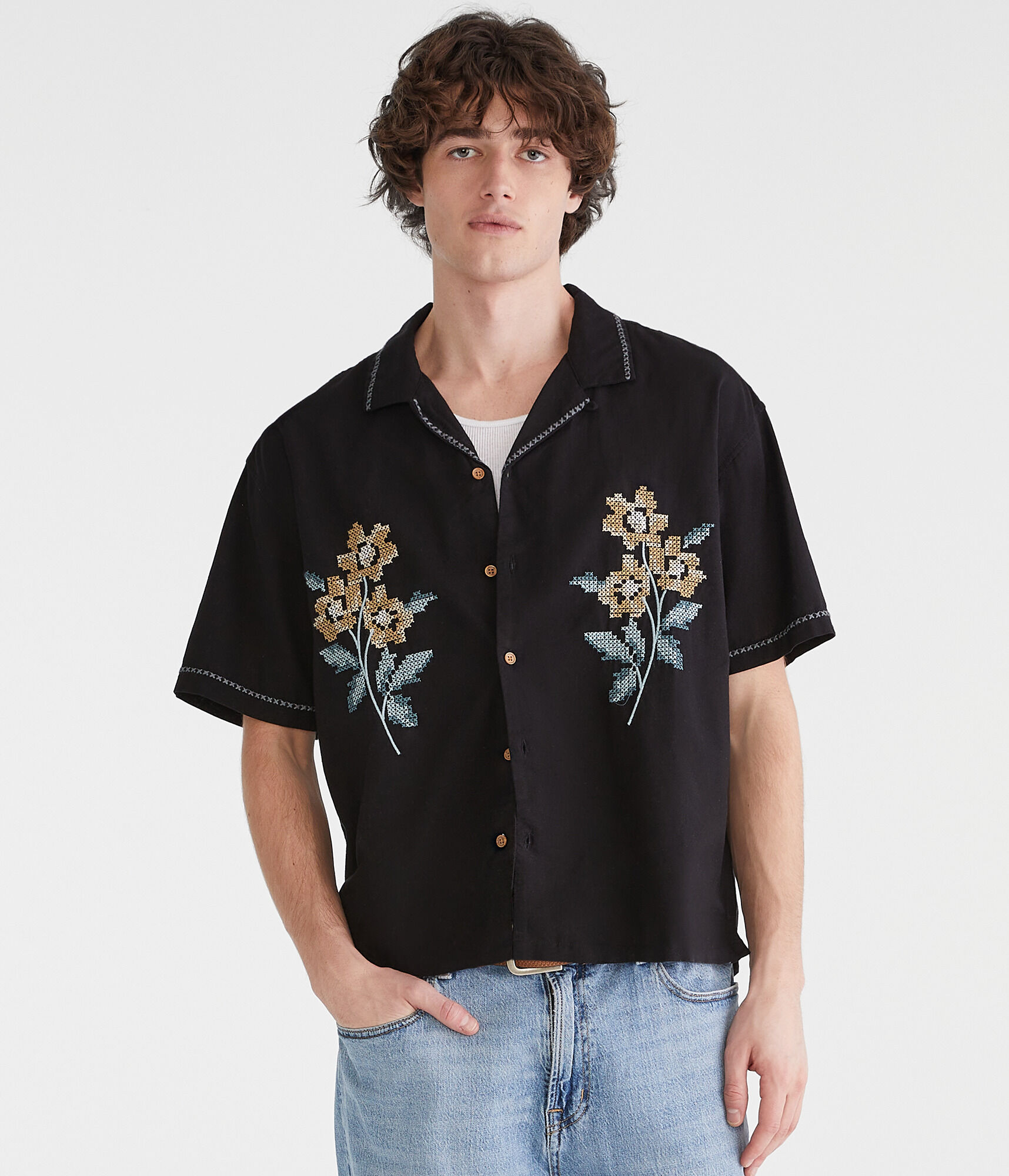 Floral Boxy Linen Camp Shirt