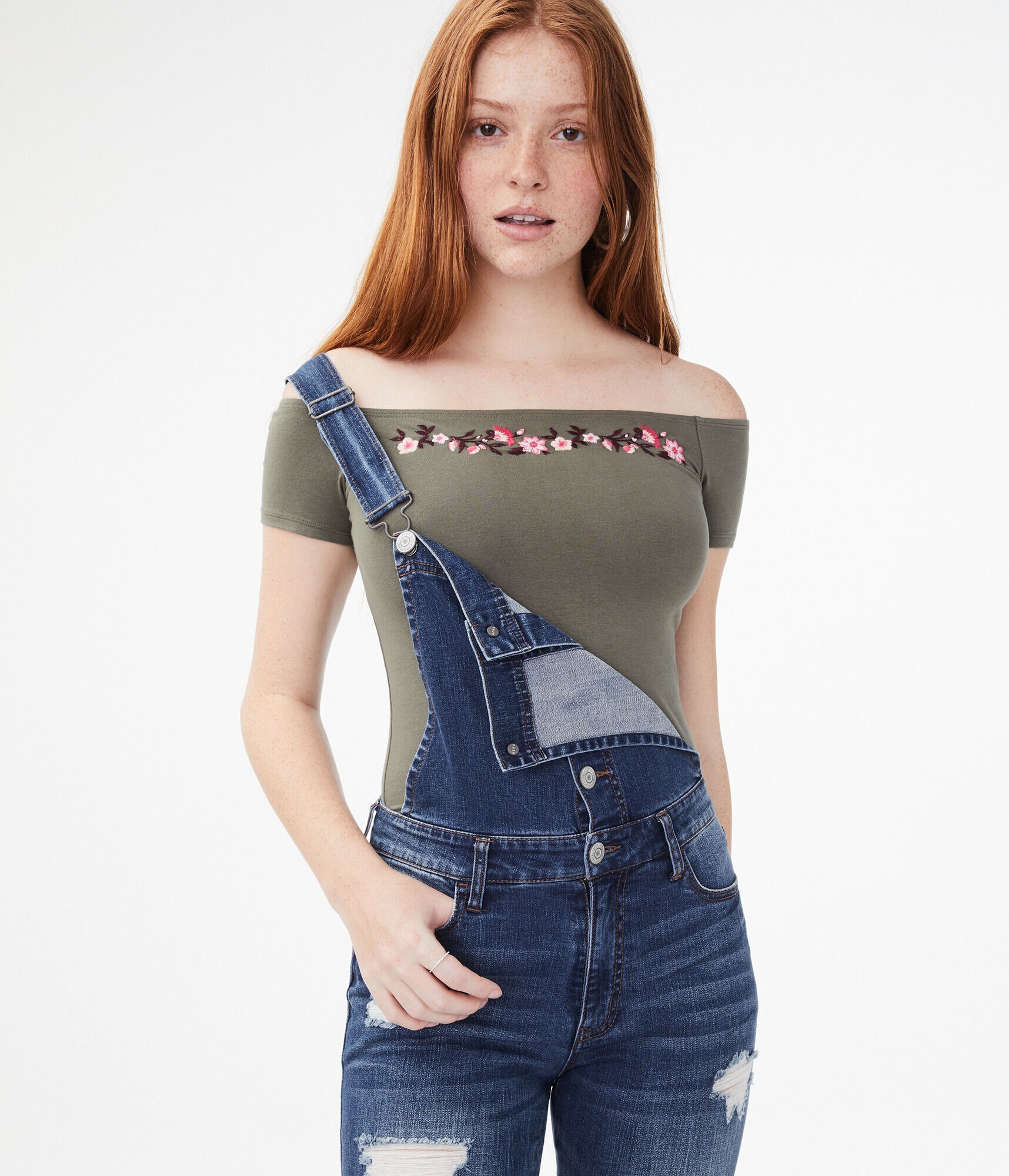 Seriously Soft Embroidered Off-The-Shoulder Bodycon Tee***