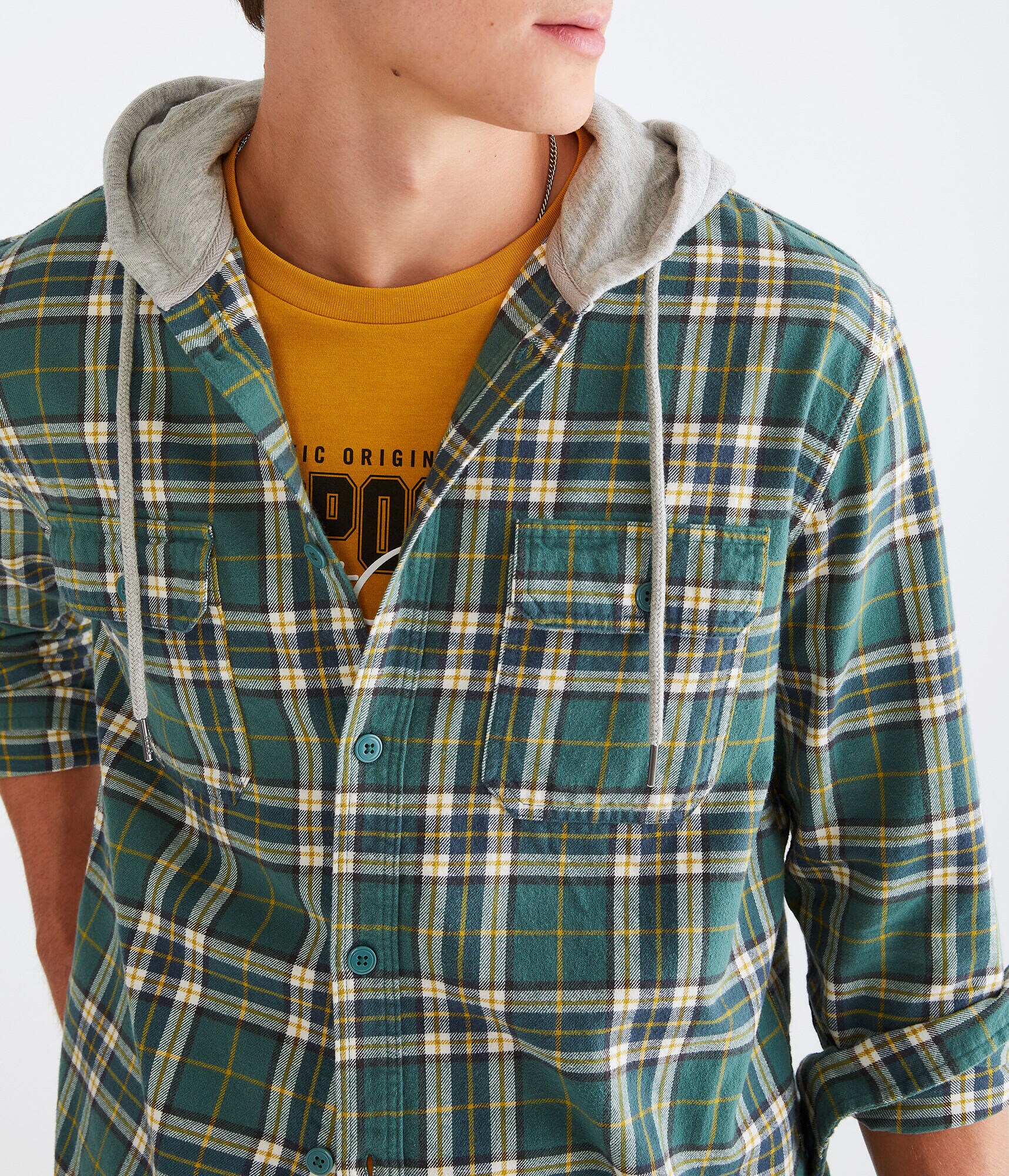 Long Sleeve Plaid Hooded Flannel Shirt