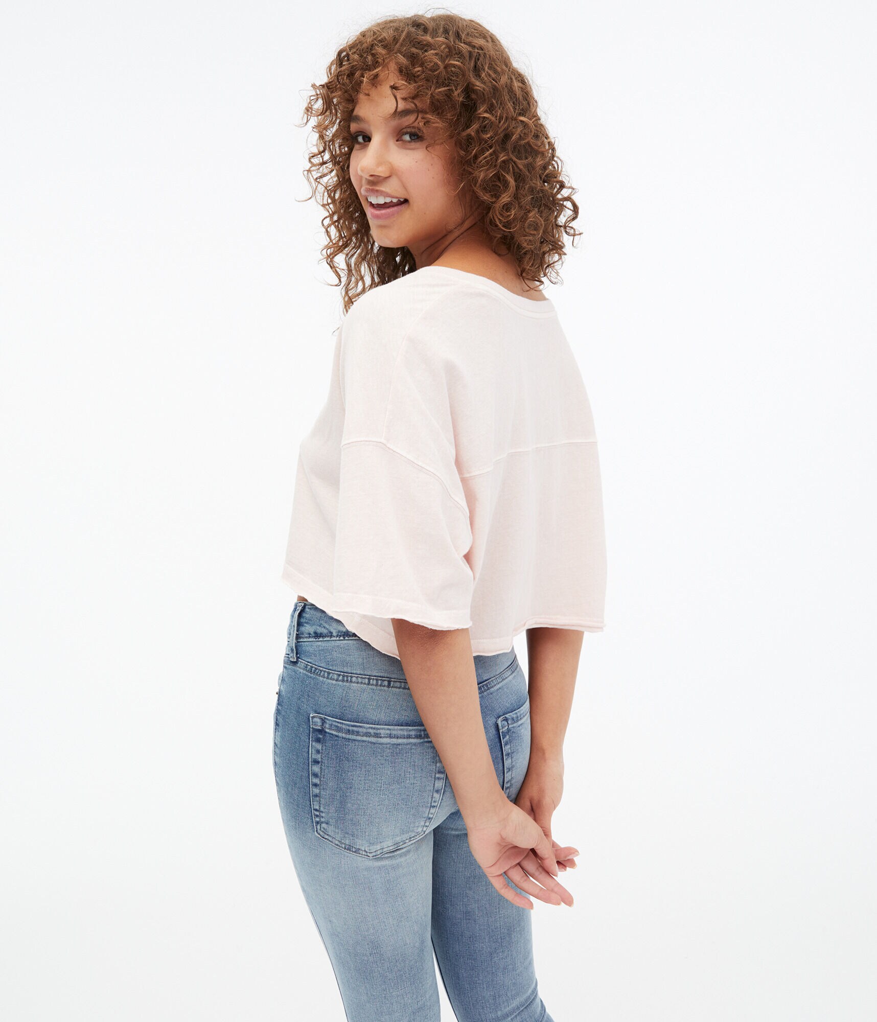 Washed Notch-Neck Cropped Boyfriend Tee