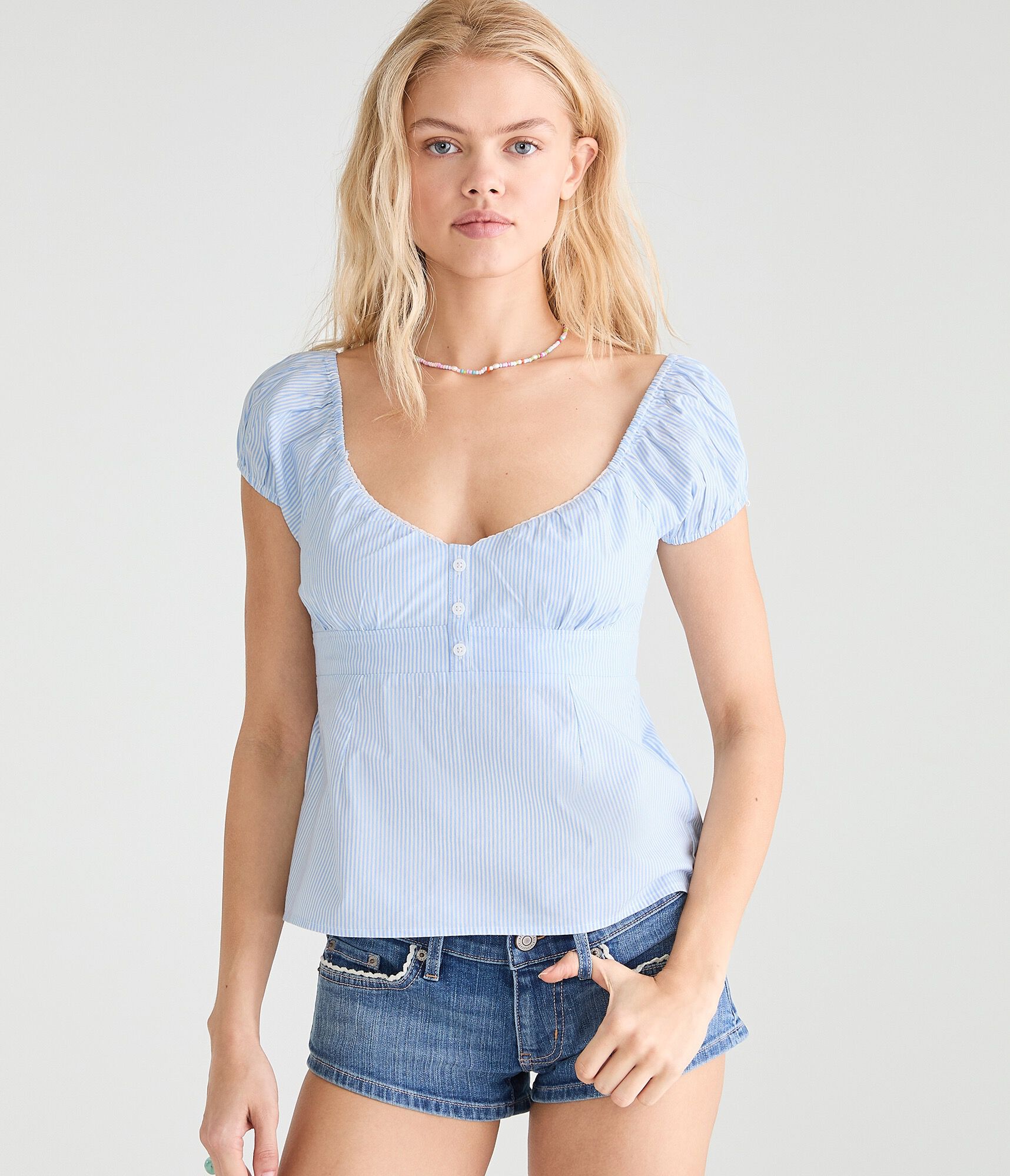 Striped Tie-Back Babydoll Top