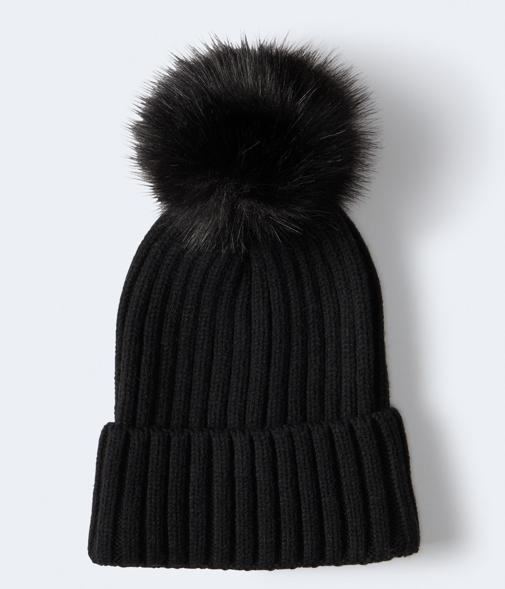 Ribbed Faux Fur Pom Beanie
