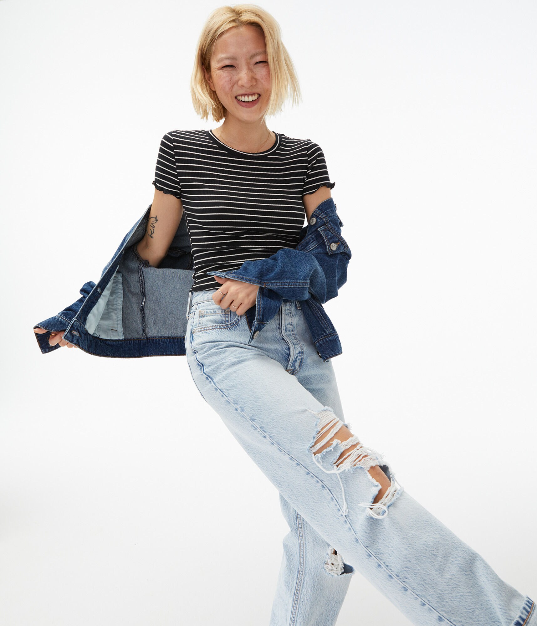 Striped Ribbed Shrunken Tee