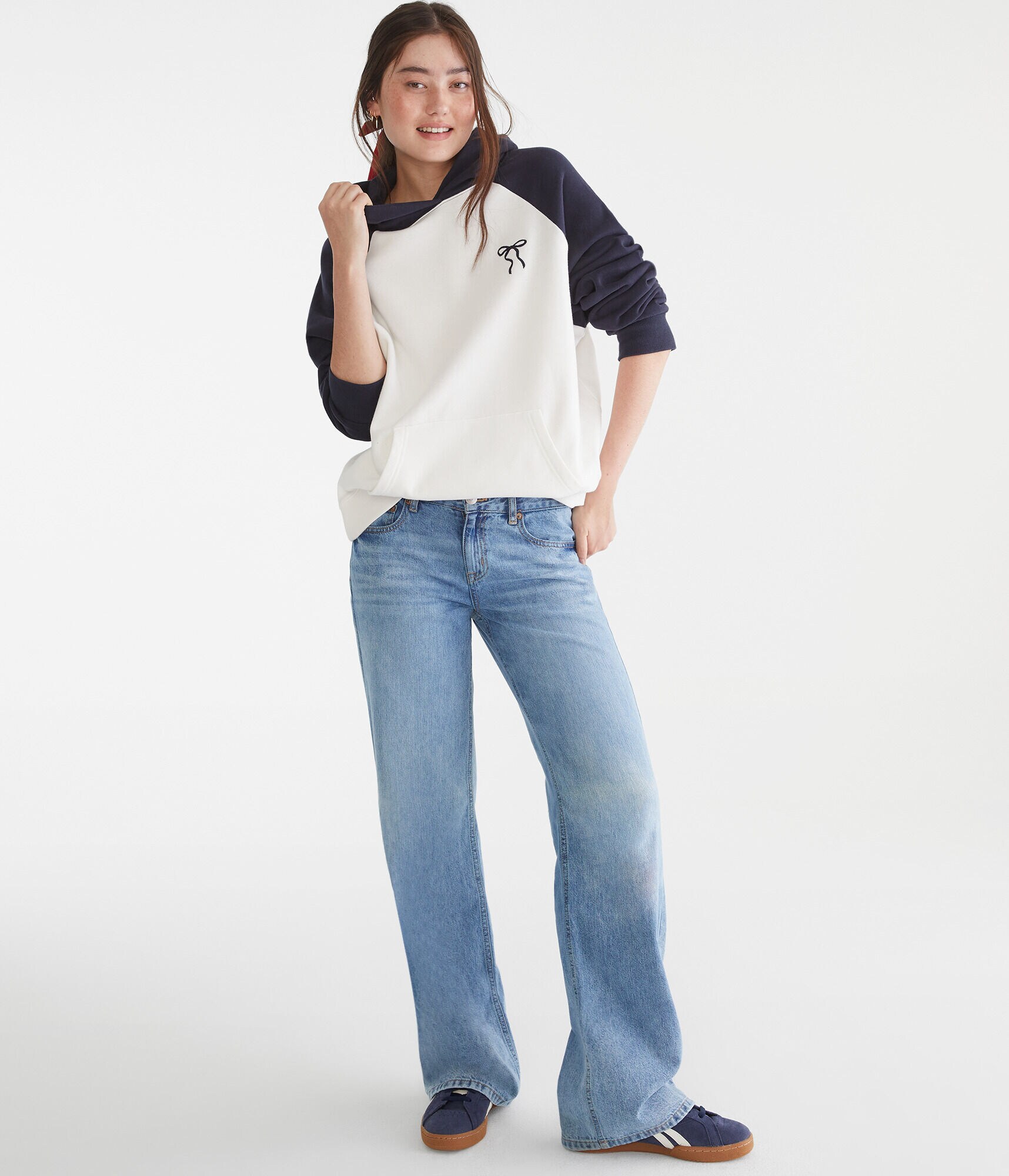 Bow Oversized Raglan Pullover Hoodie