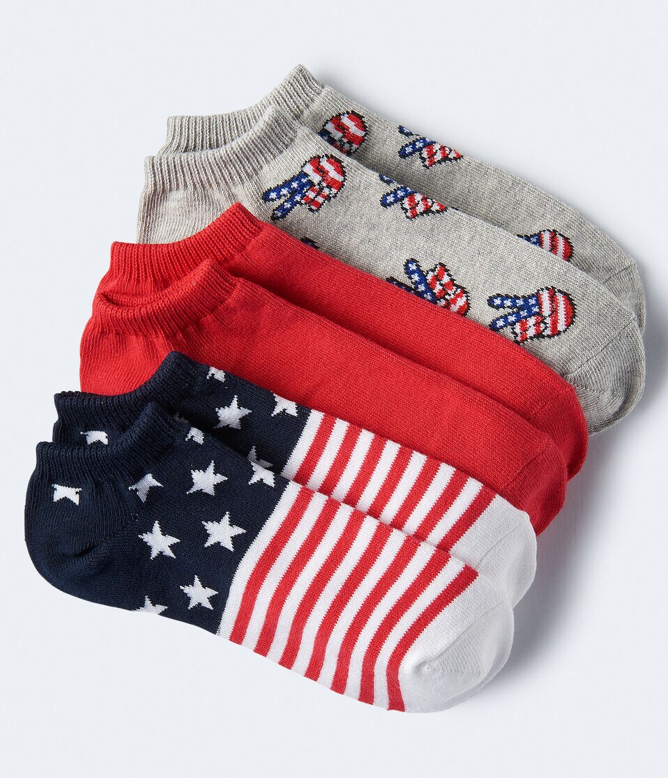 3-Pack Peace Sign, Flag & Solid Ankle Socks