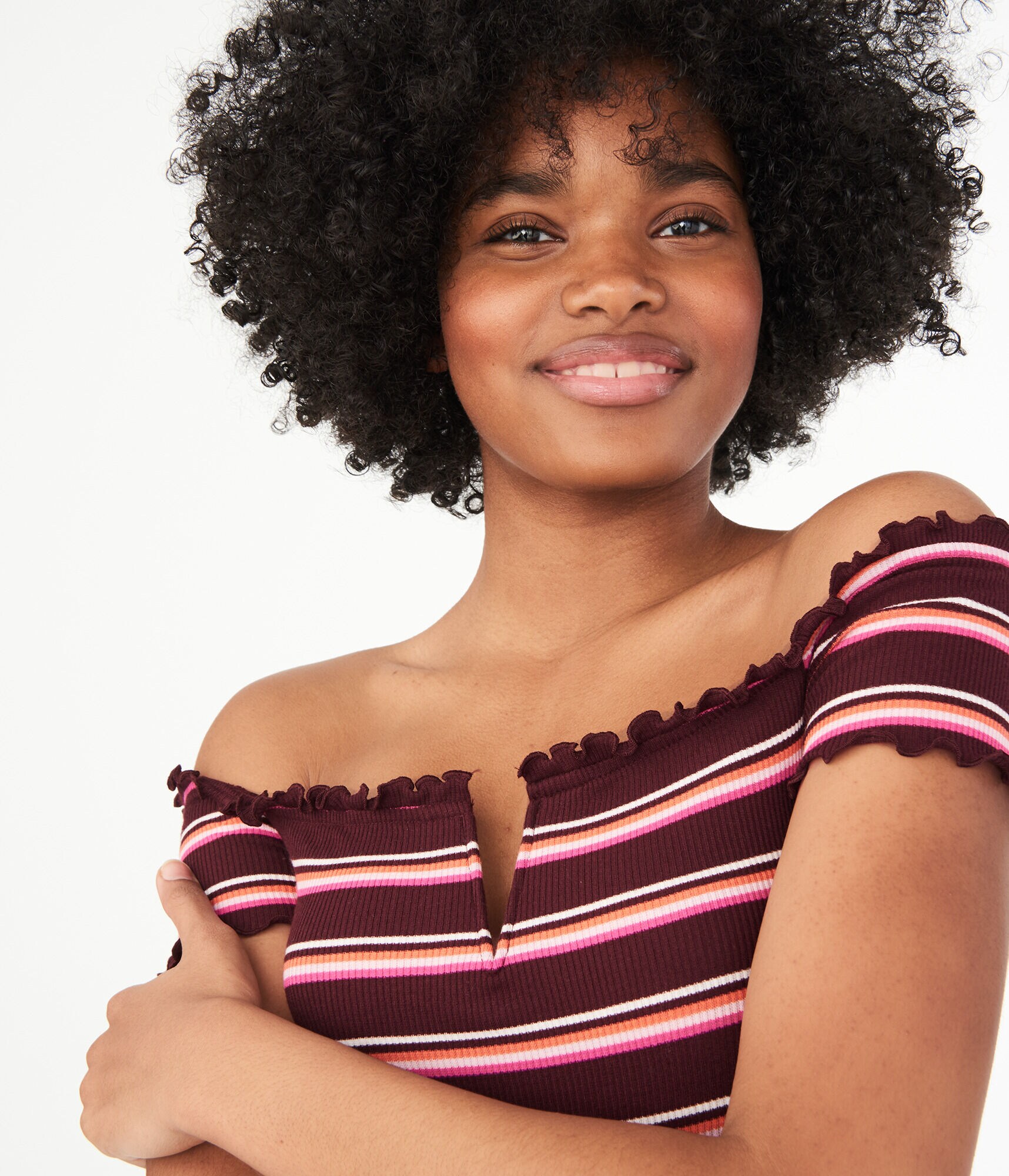 Seriously Soft Striped Off-The-Shoulder Top