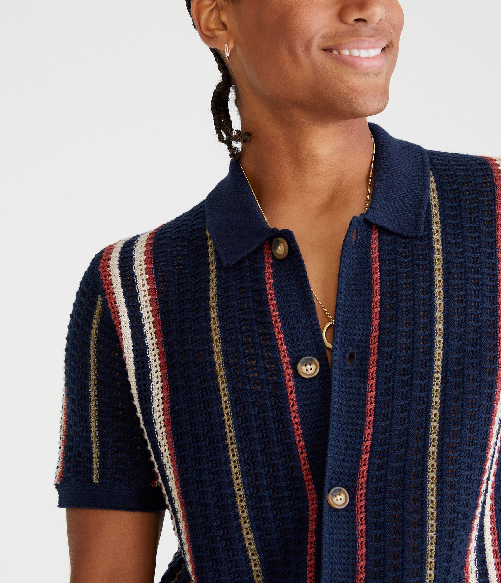 トップス N.E Striped Open-Knit Sweater Shirt
