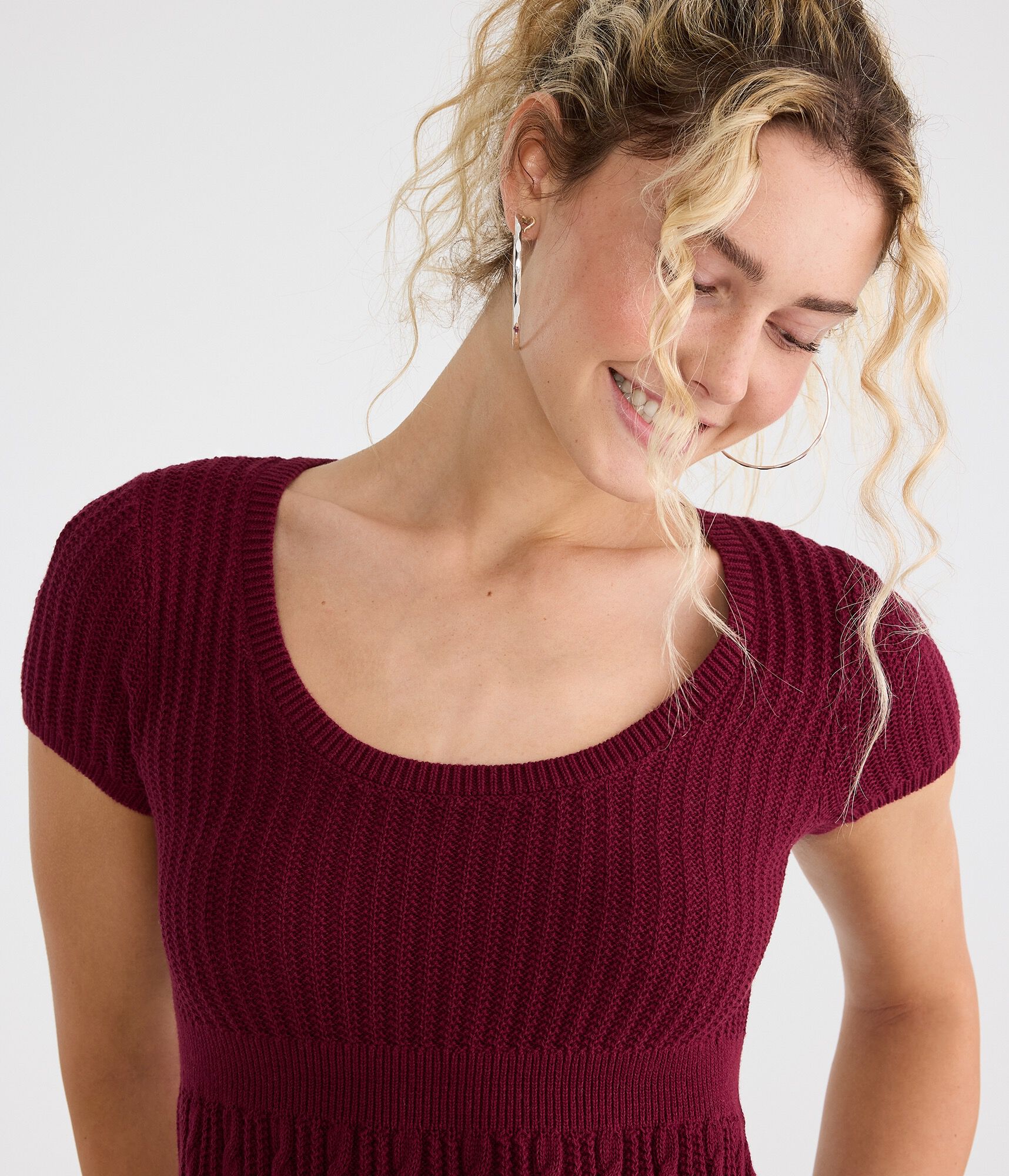 Short Sleeve Scoop-Neck Babydoll Sweater