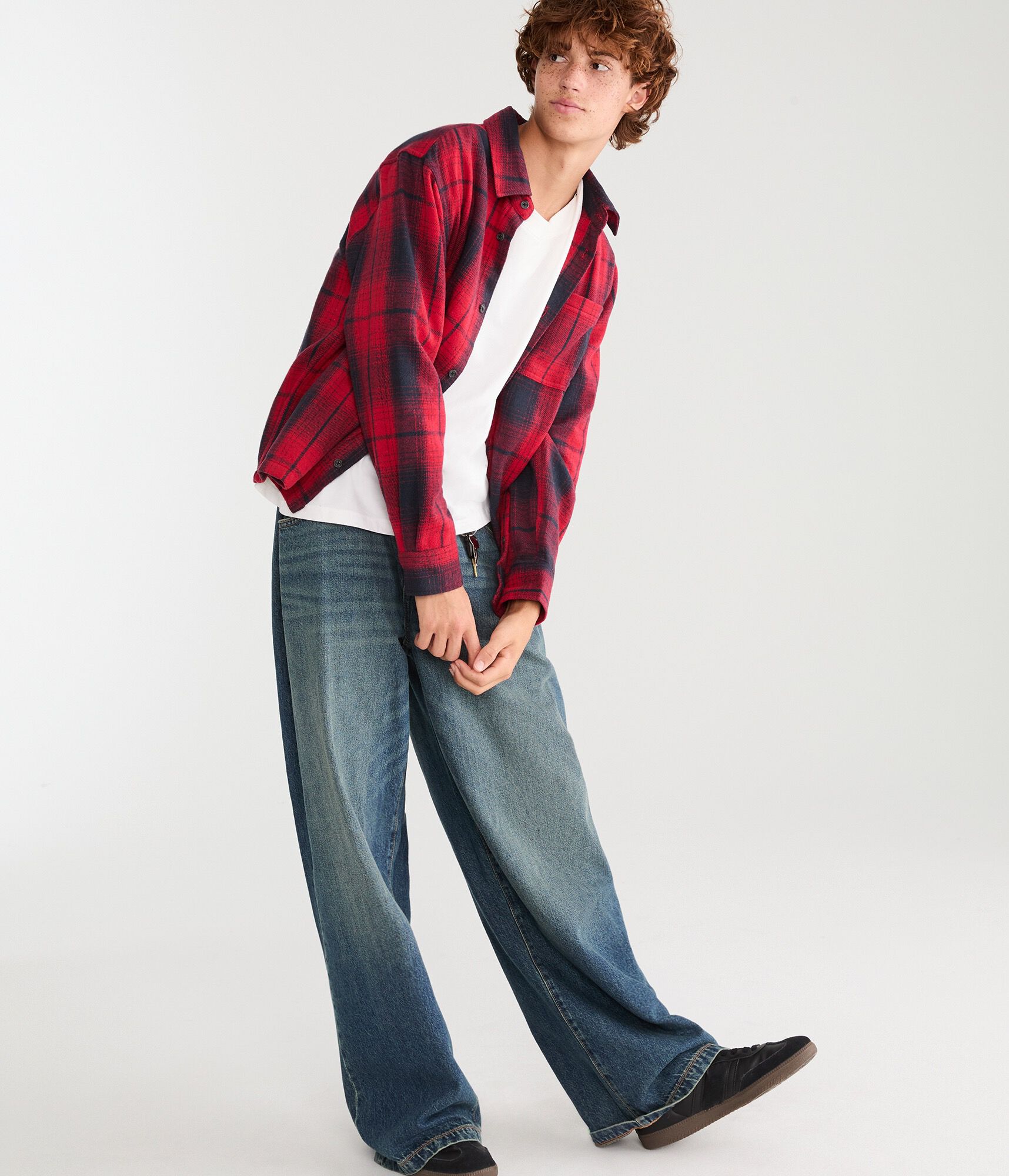 Long Sleeve Plaid Boxy Flannel Shirt