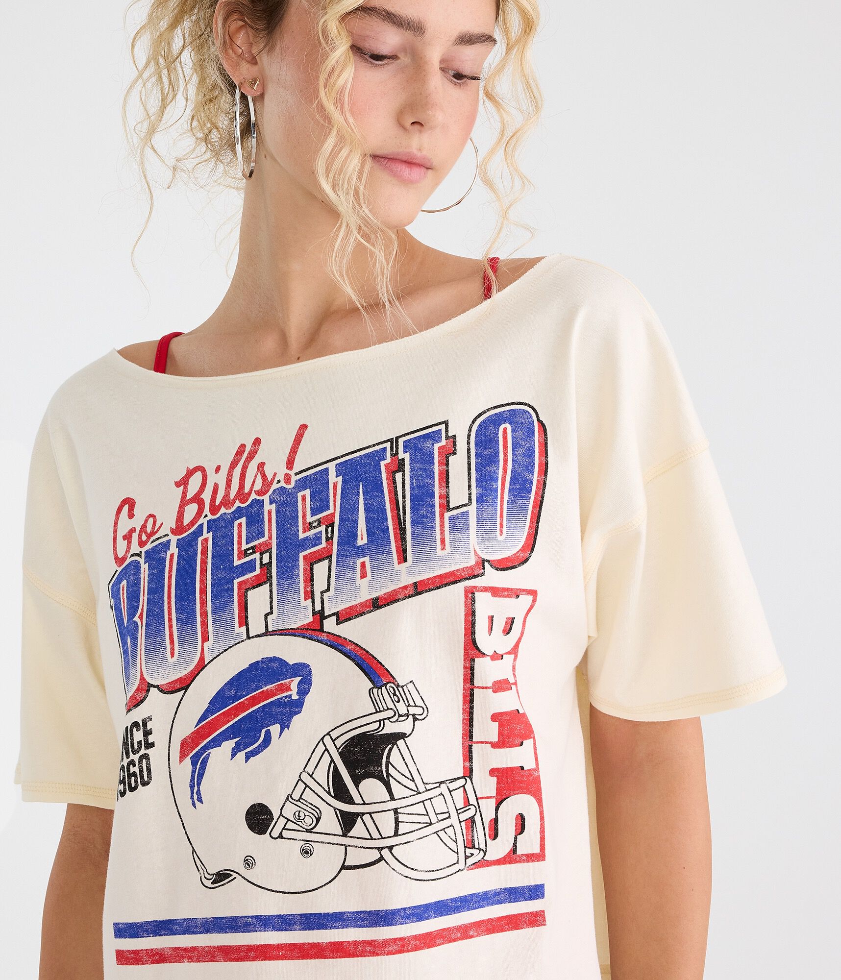 Buffalo Bills Off-The-Shoulder Graphic Tee