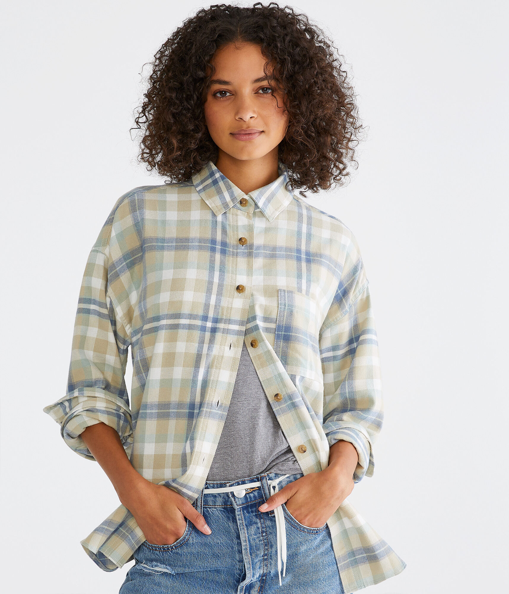 Long Sleeve Relaxed Plaid Flannel Shirt