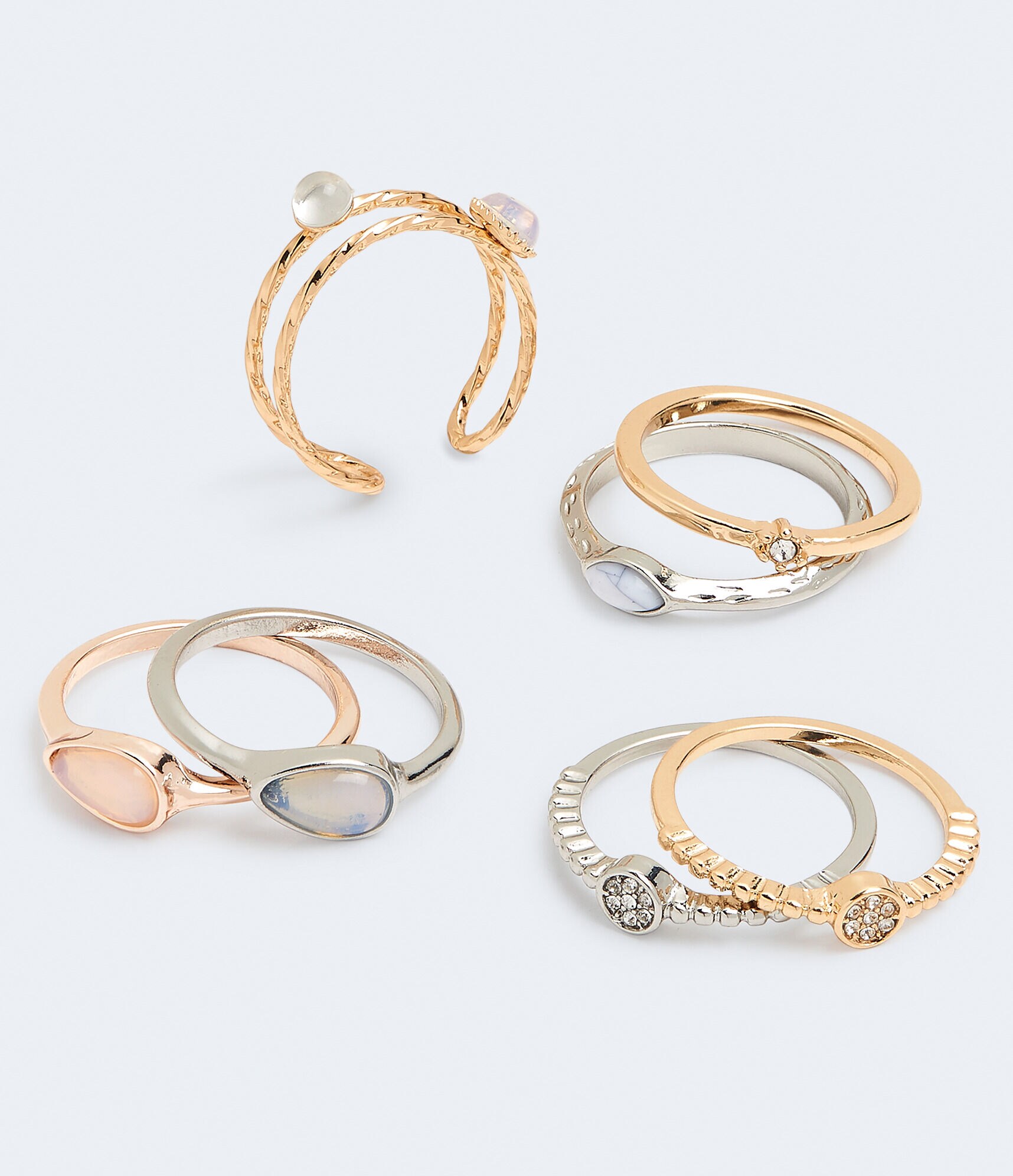 Rhinestone &amp; Moonstone Ring 7-Pack