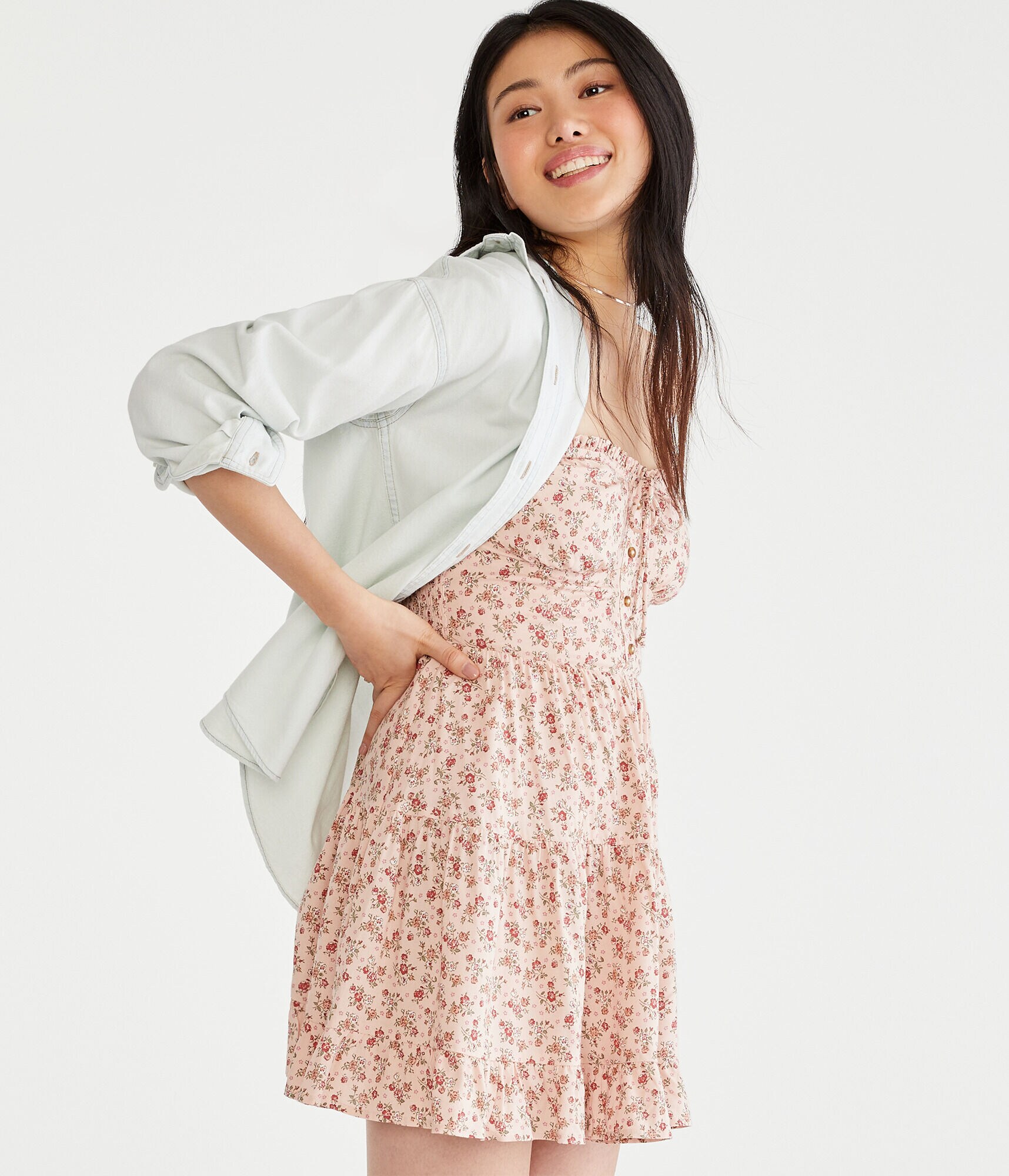 Floral Strapless Button-Front Fit &amp; Flare Dress