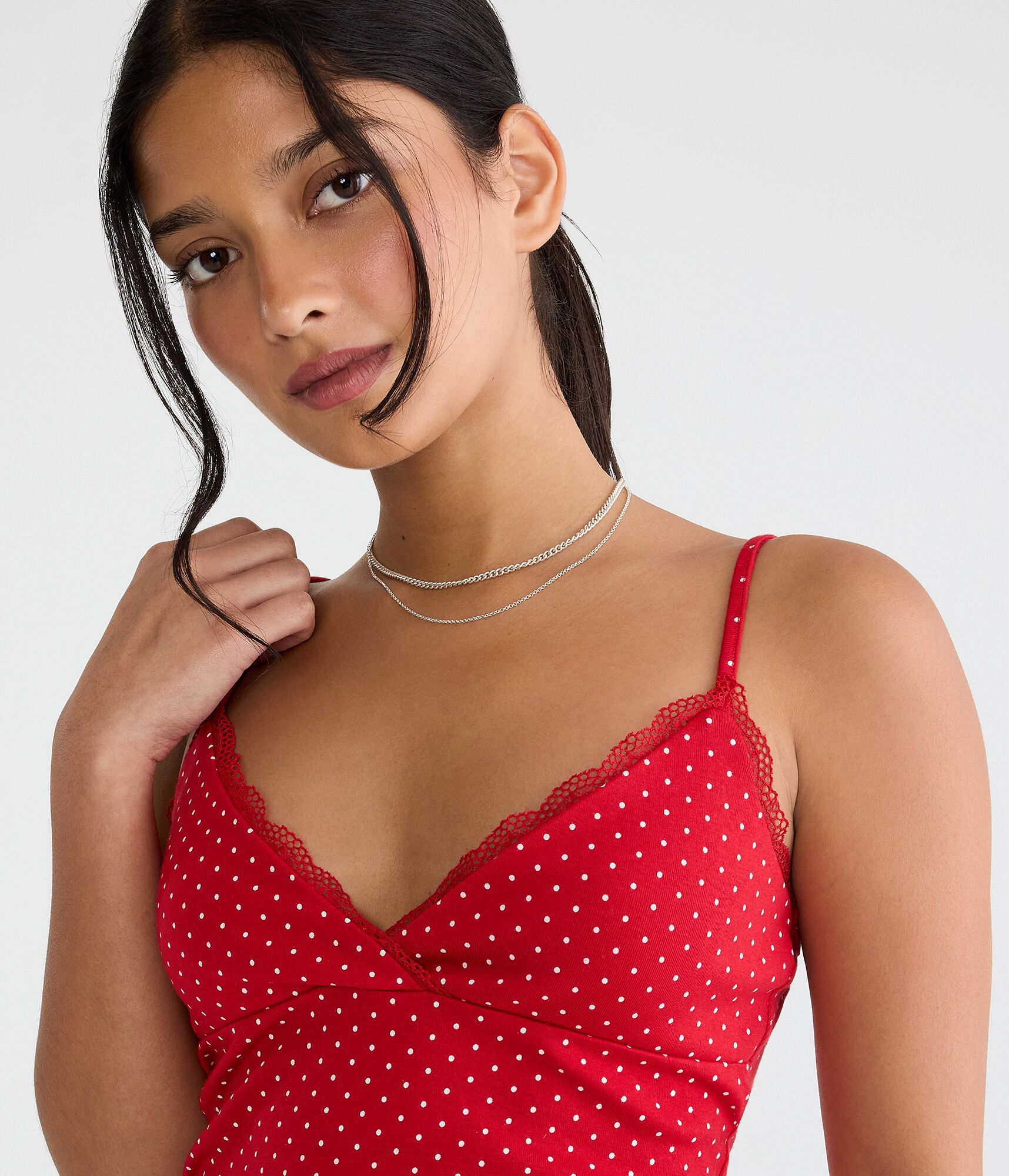 Polka Dot Lace Crisscross V-Neck Cami