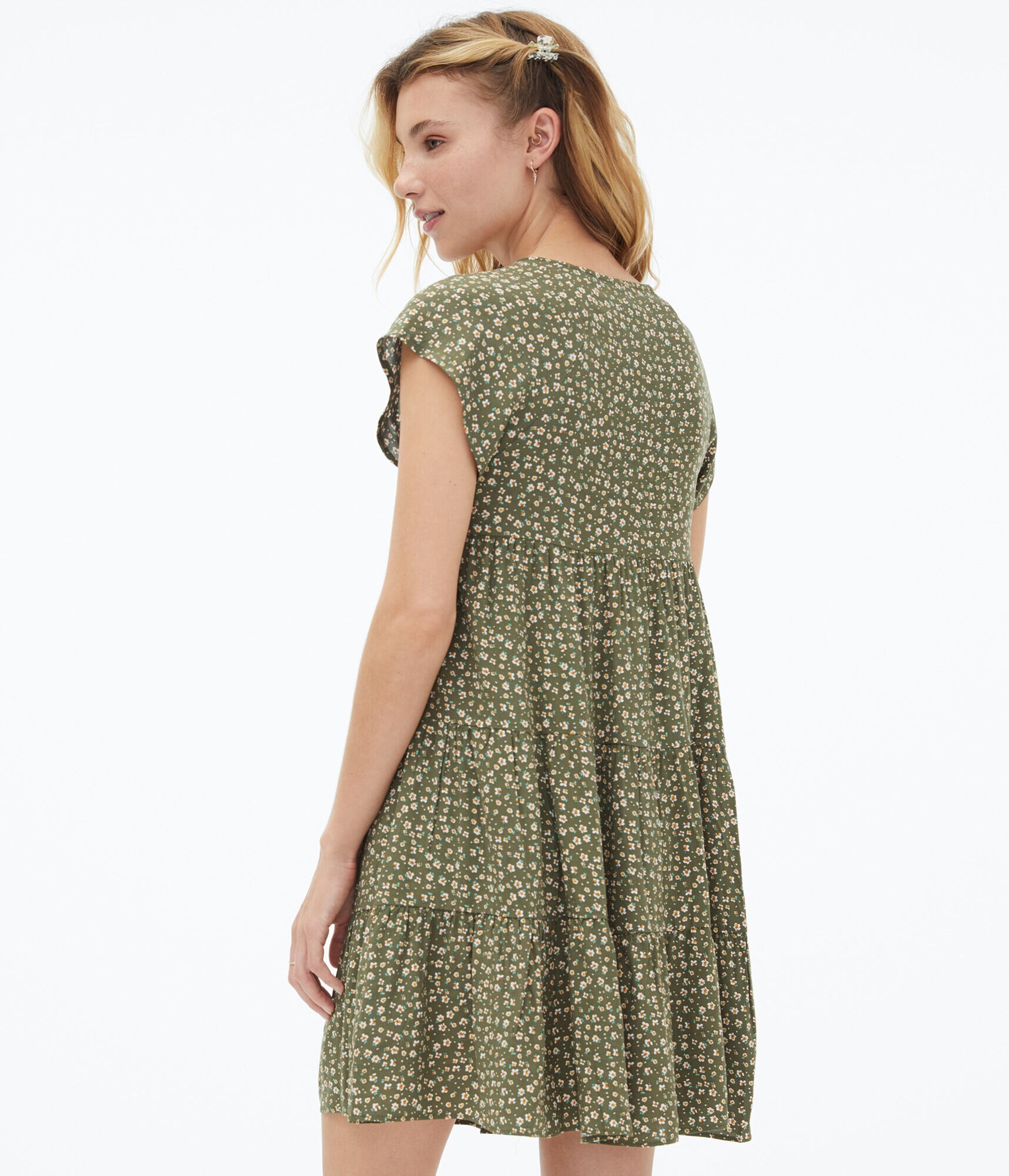 Floral V-Neck Tiered Babydoll Dress***