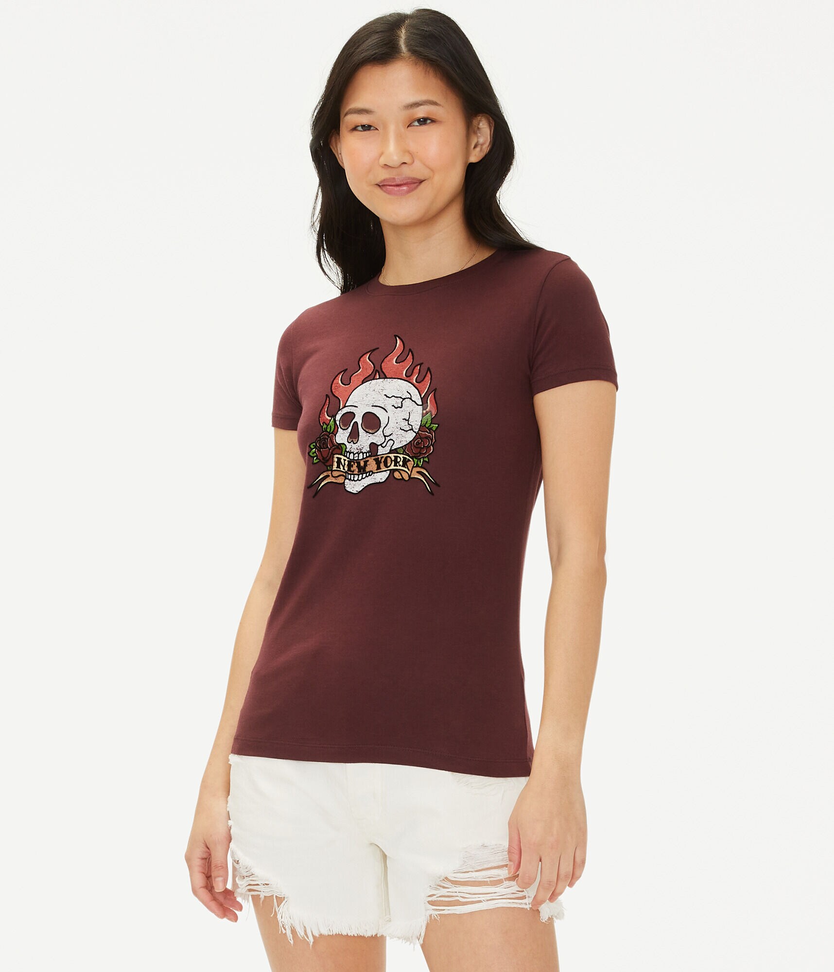 New York Flocked Skull Graphic Tee